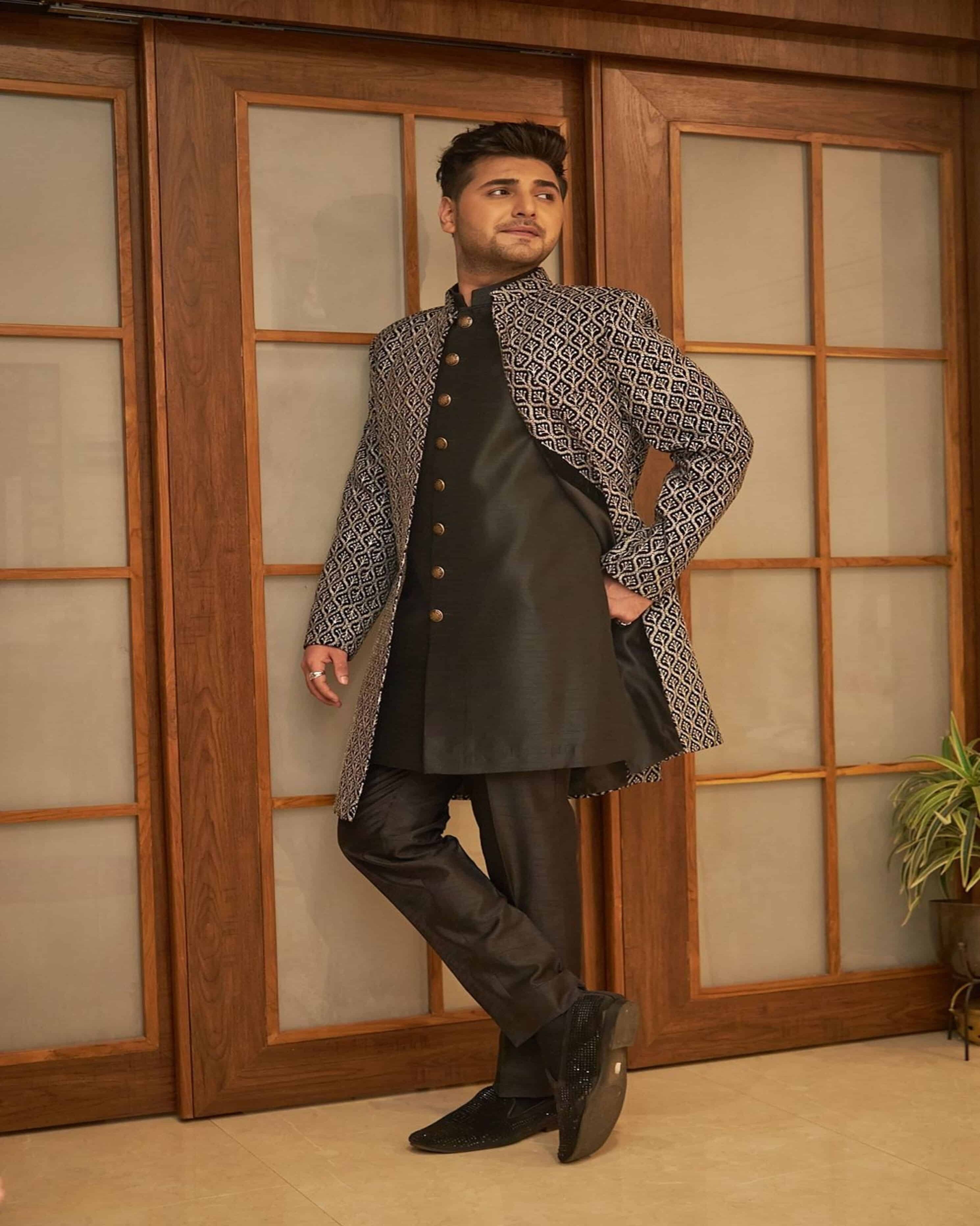 Black White Embellished Indo Western Jacket with Kurta