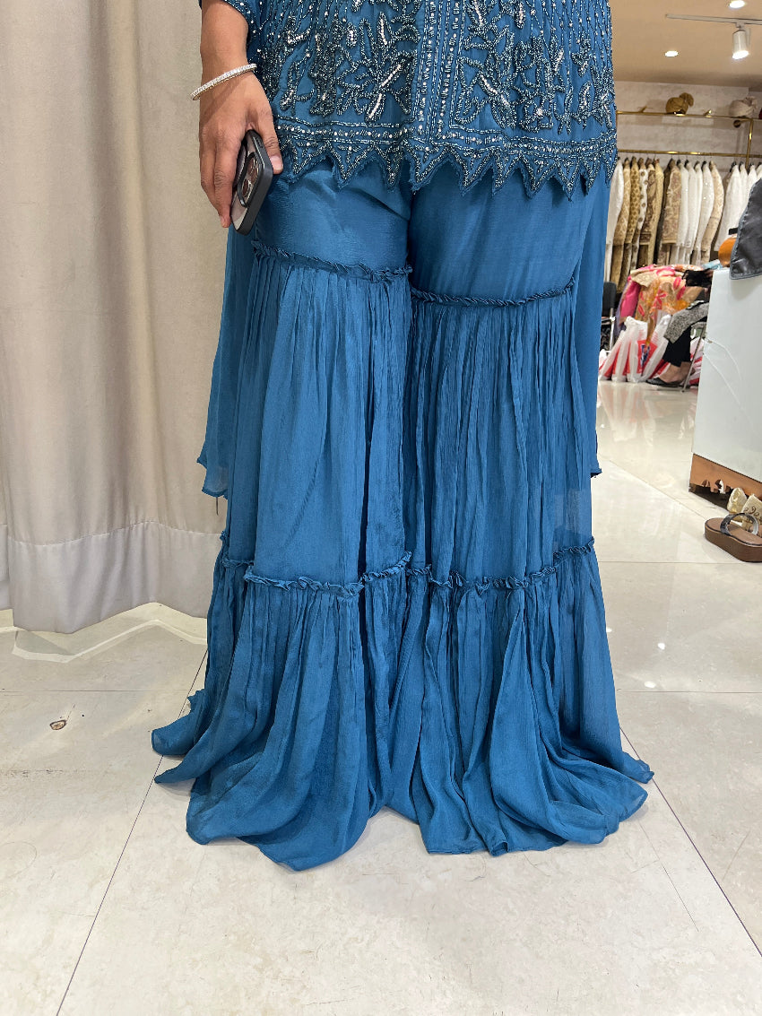 Blue Crepe Sharara Suit