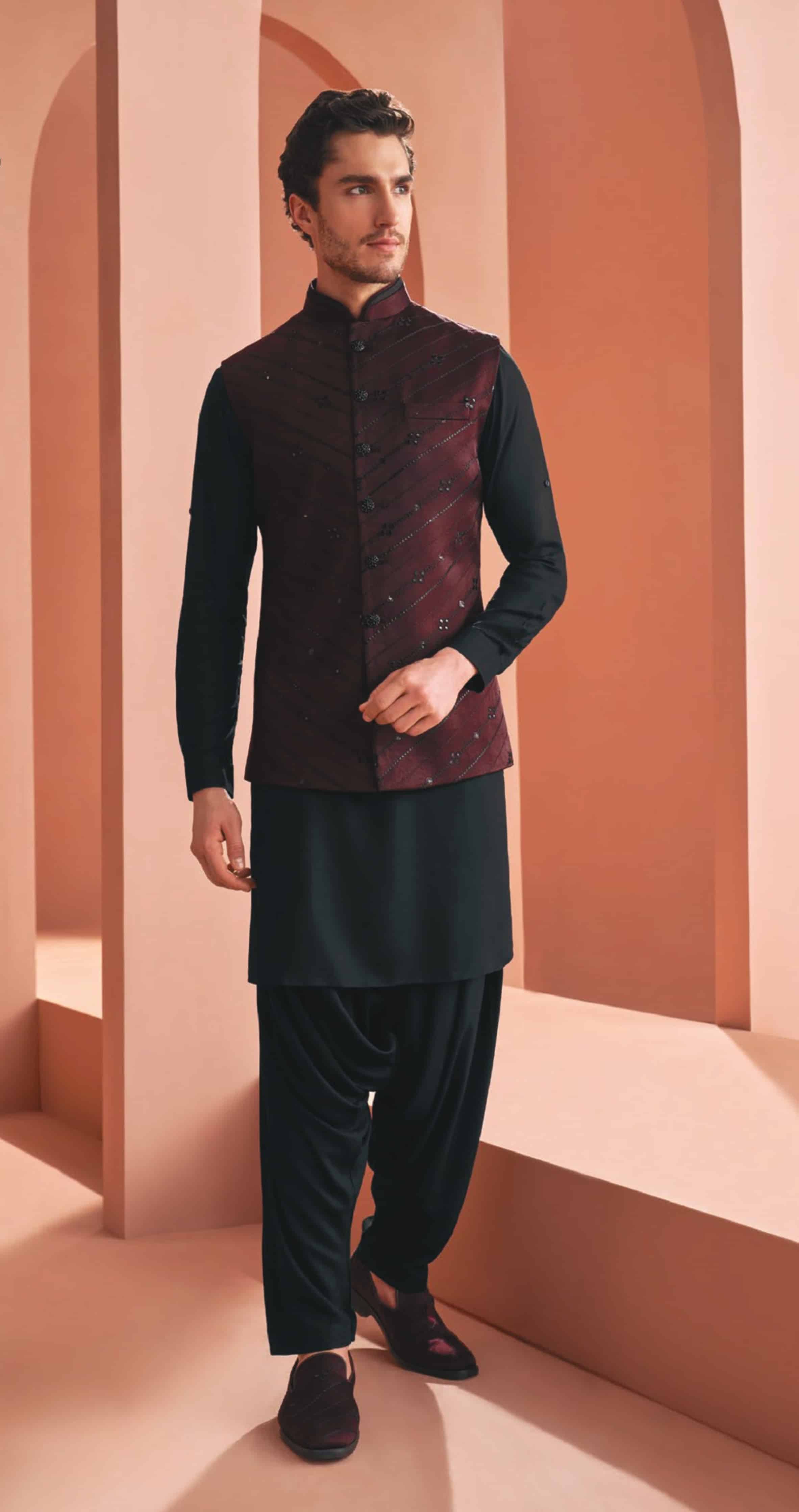Cherry Red Bundi with Black Kurta