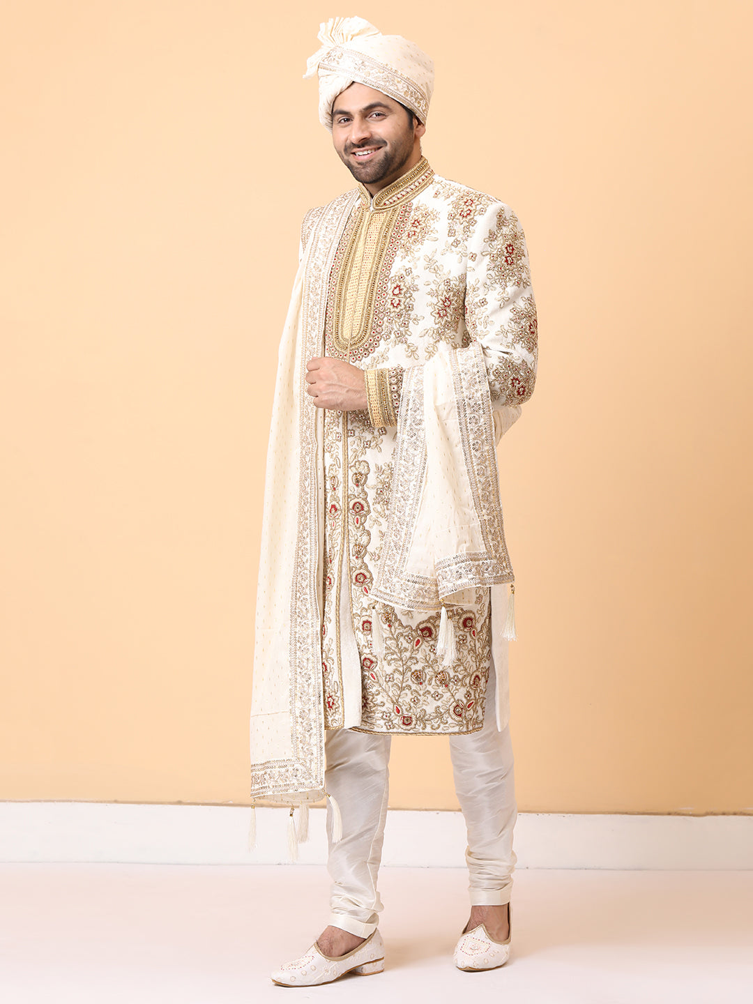Exquisite Ivory Groom Sherwani with Zardosi & Dabka Handwork