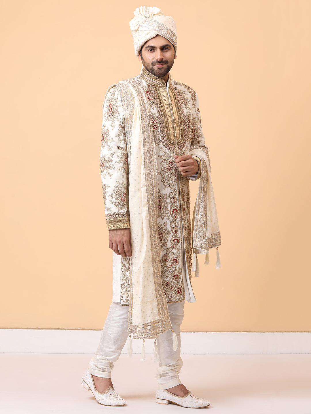 Exquisite Ivory Groom Sherwani with Zardosi & Dabka Handwork