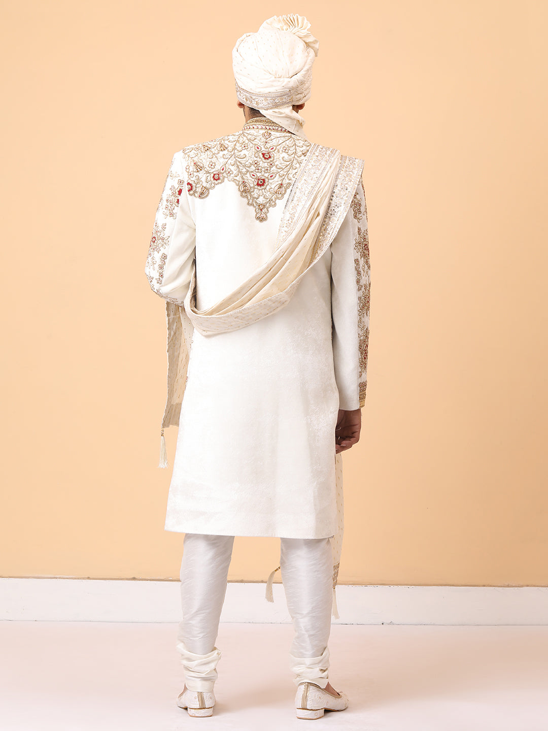 Exquisite Ivory Groom Sherwani with Zardosi & Dabka Handwork