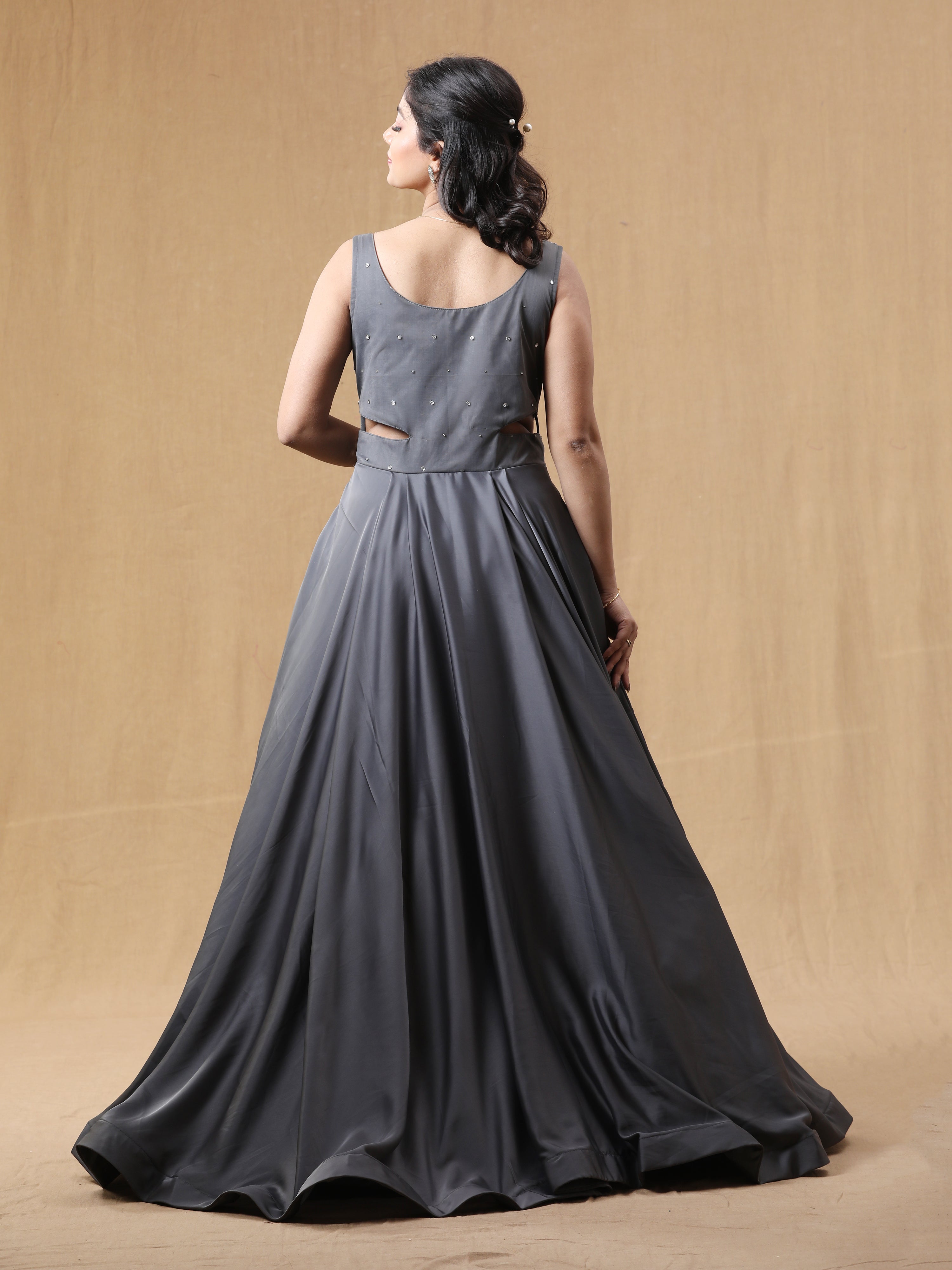 Grey Satin Handwork Dress