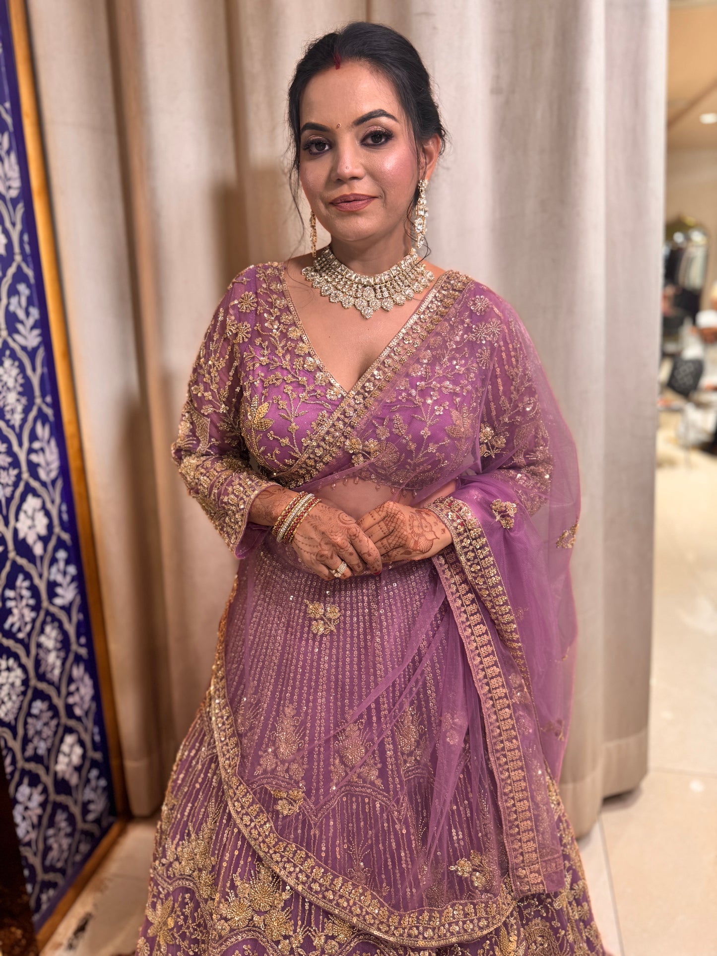 Lilac premium lehenga with hand embroidery on the blouse and bottom