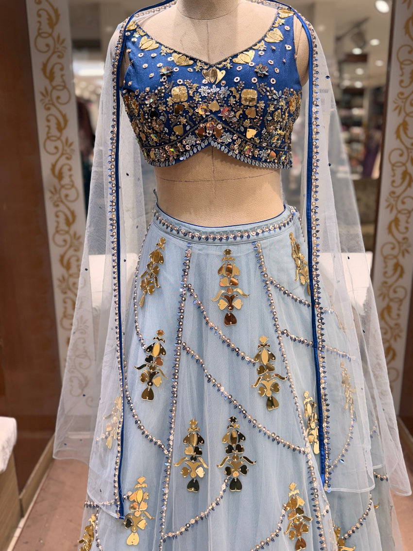 Navy and powder blue Embellished designer lehenga set