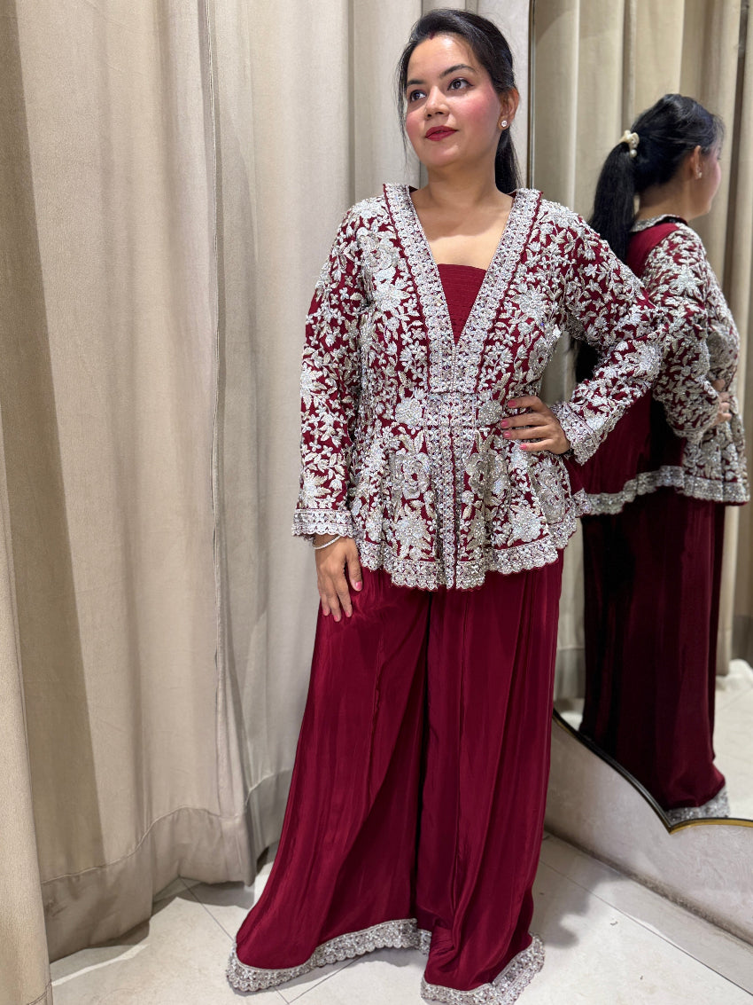 Maroon Peplum with Sharara