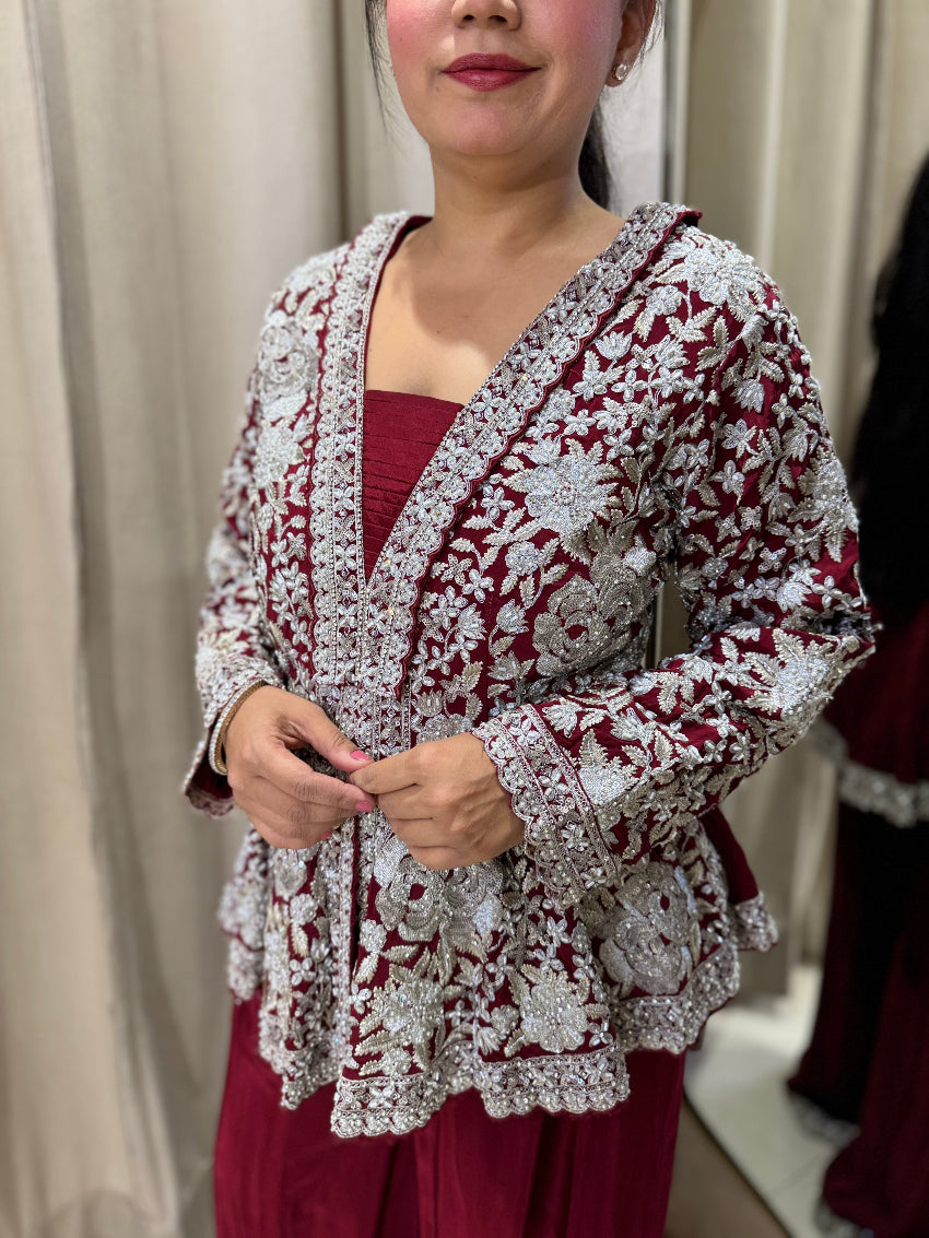 Maroon Peplum with Sharara