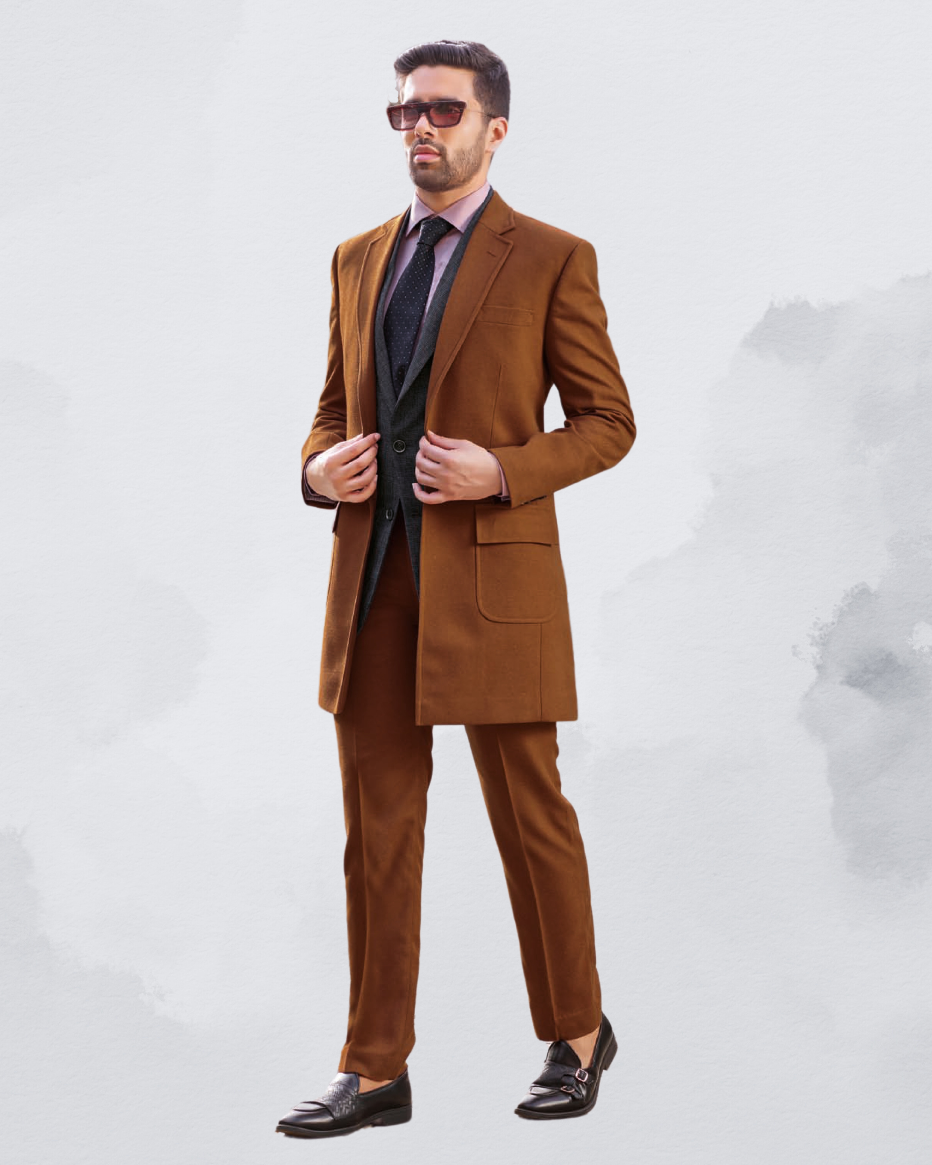 Mustard Western Long Coat with Matching Pant - Main Image