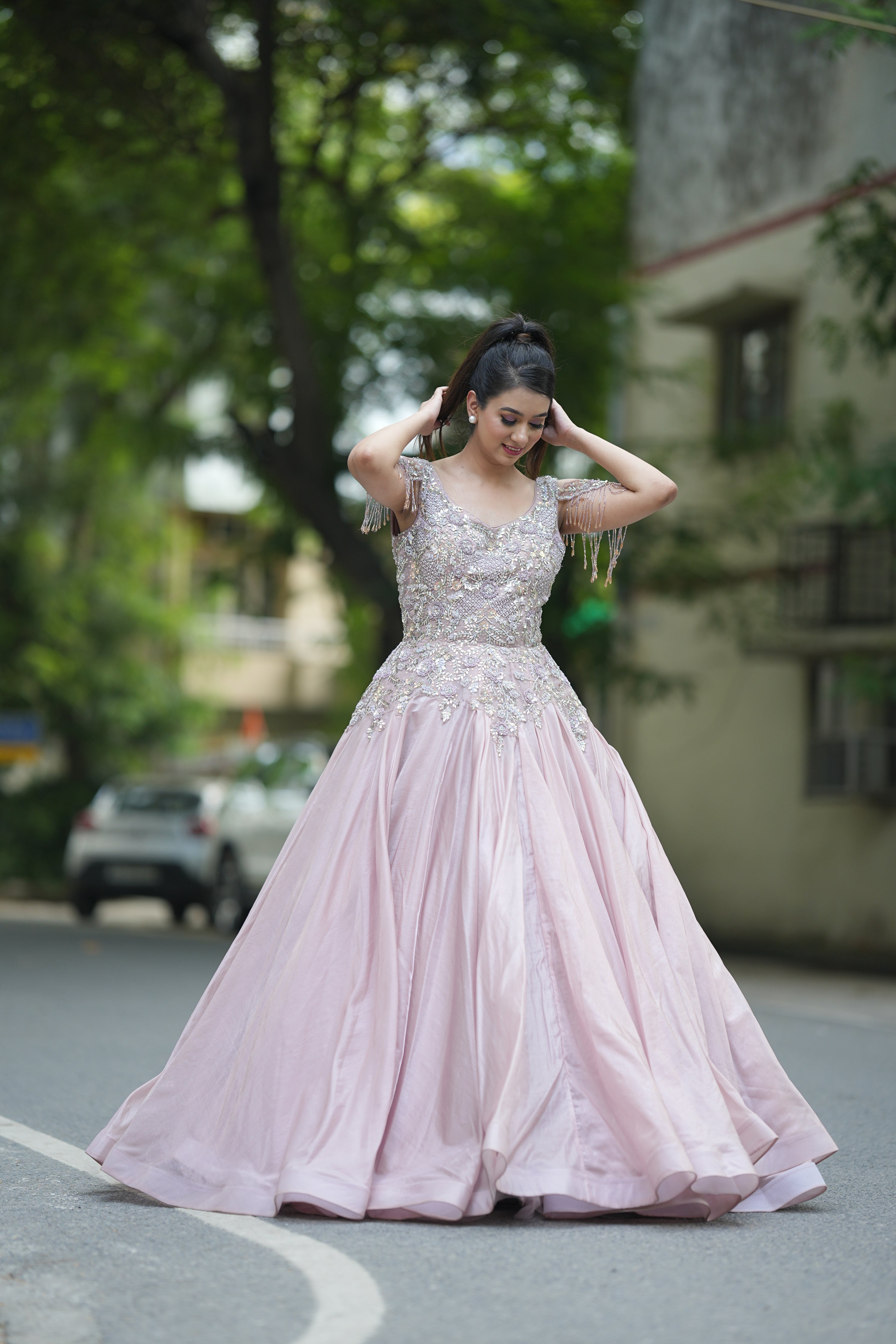Onion Pink Organza Sequence & Jurkan Work Gown