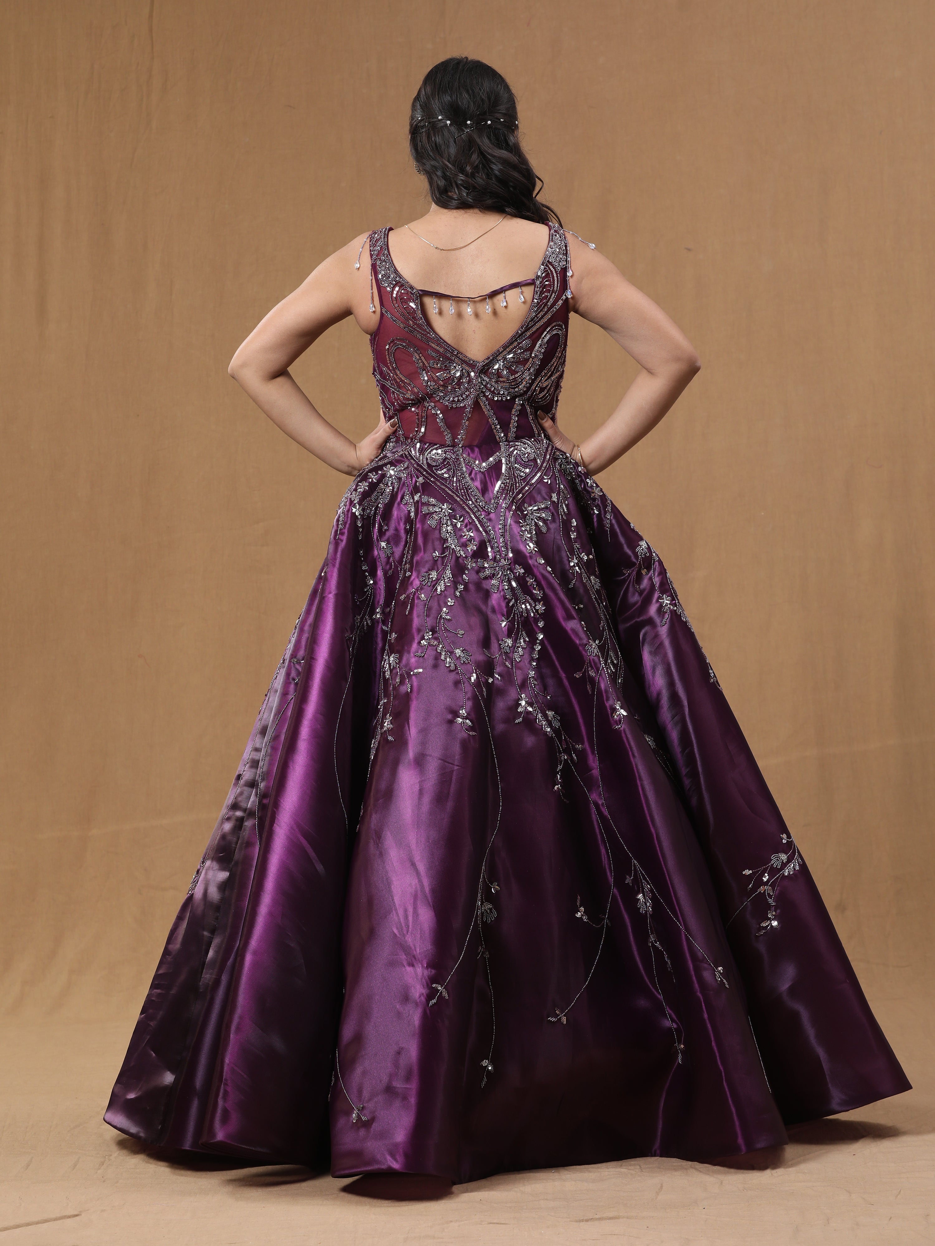 Purple Wine Organja Handwork Ball Gown