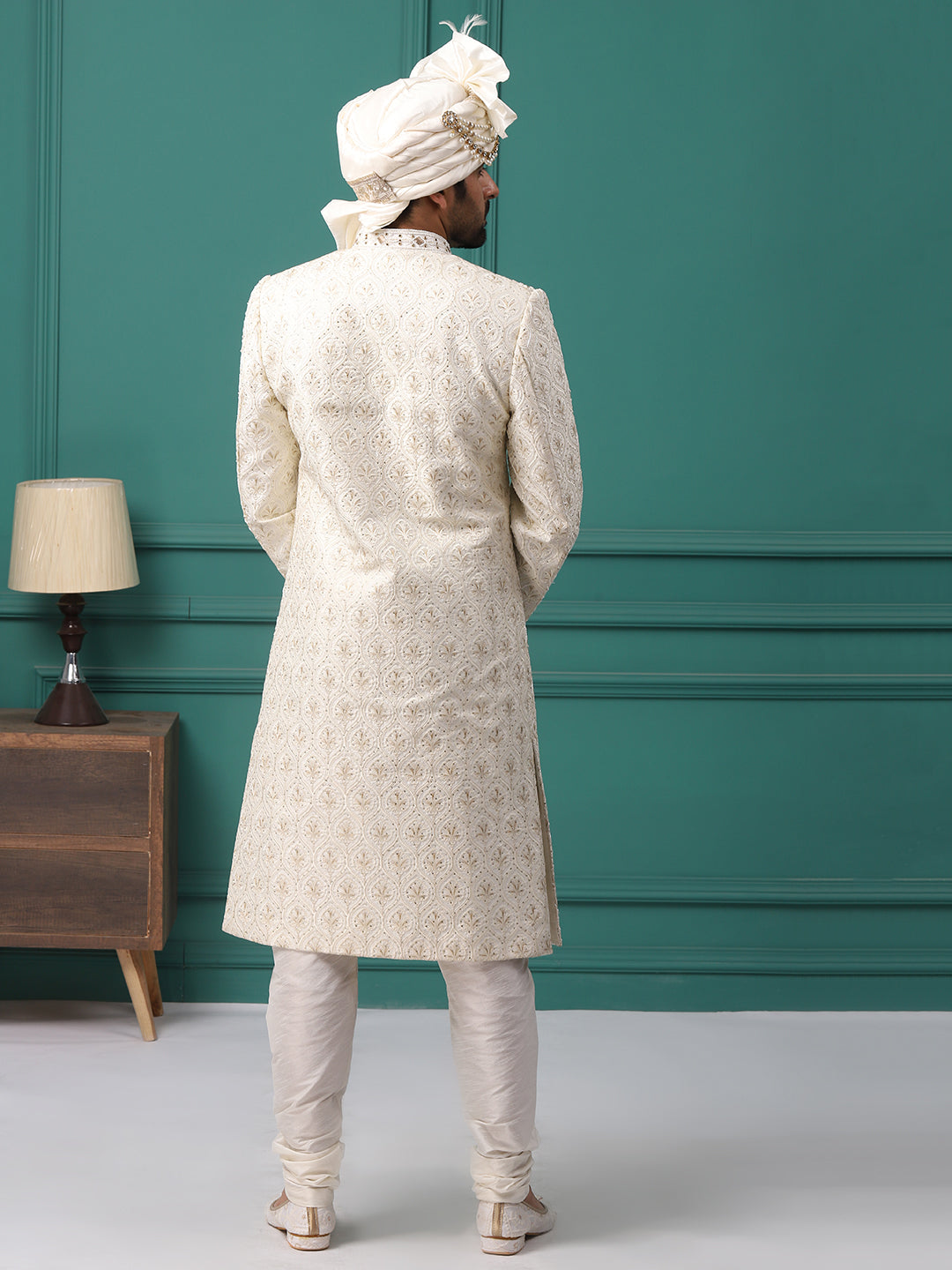 Ravishing Ivory Collar Embellished Groom Sherwani