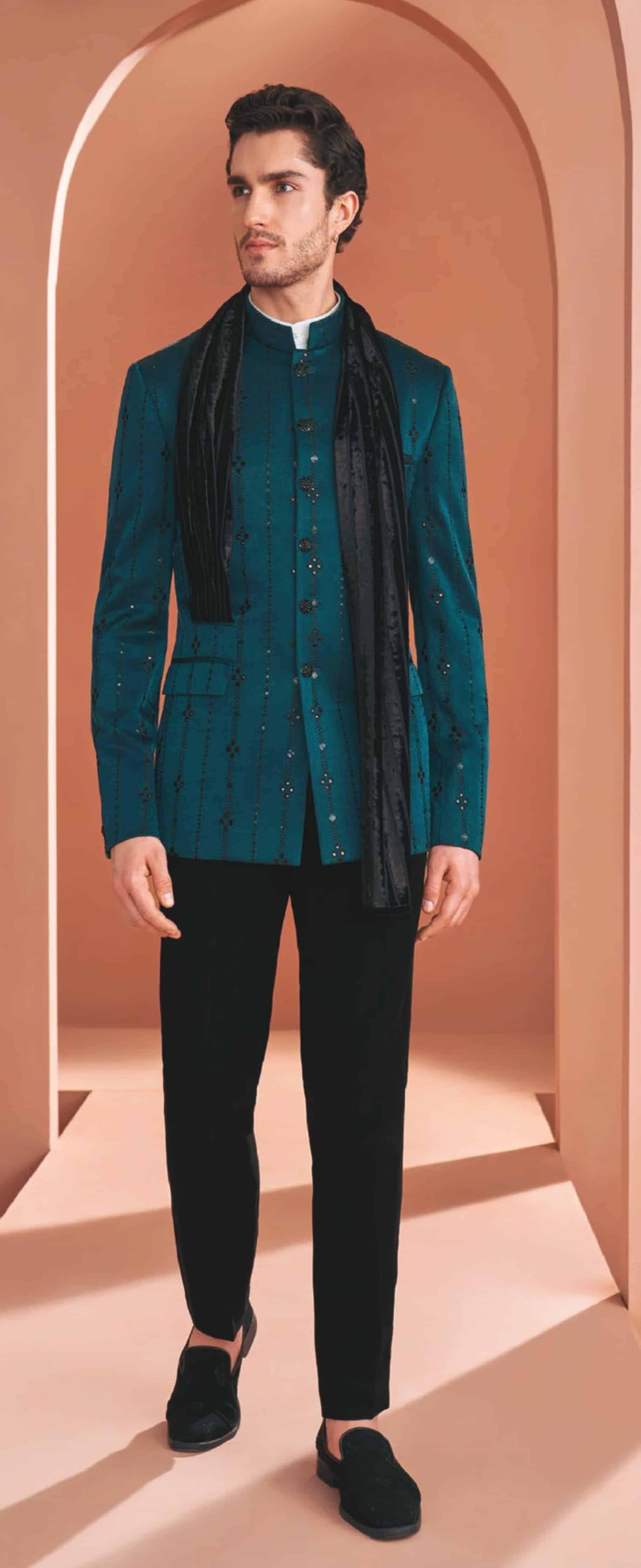 Teal Blue Embellished Jodhpuri