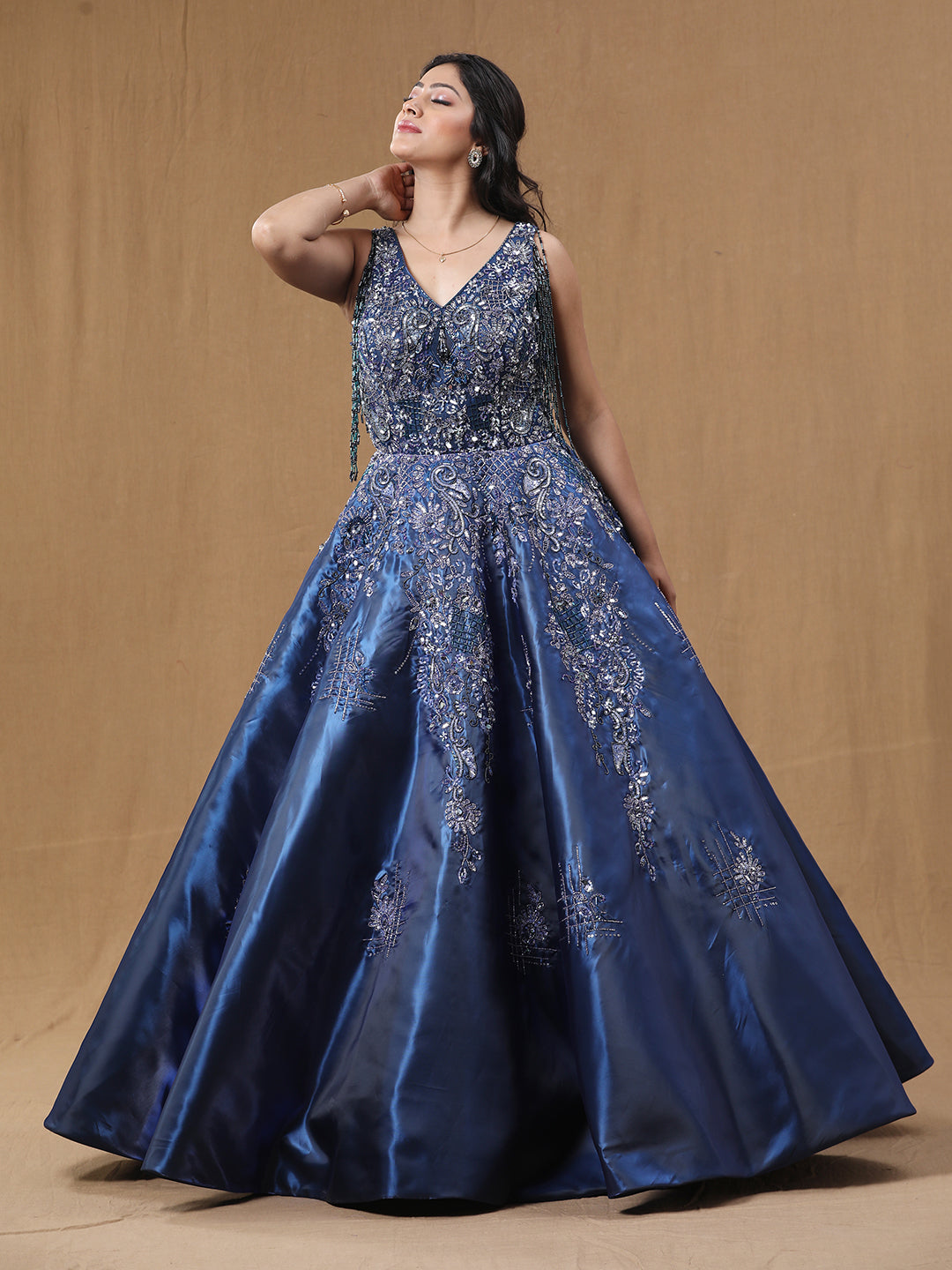 Teal Blue Organja Handwork Ball Gown