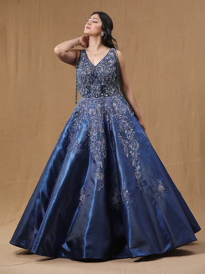 Teal Blue Organja Handwork Ball Gown