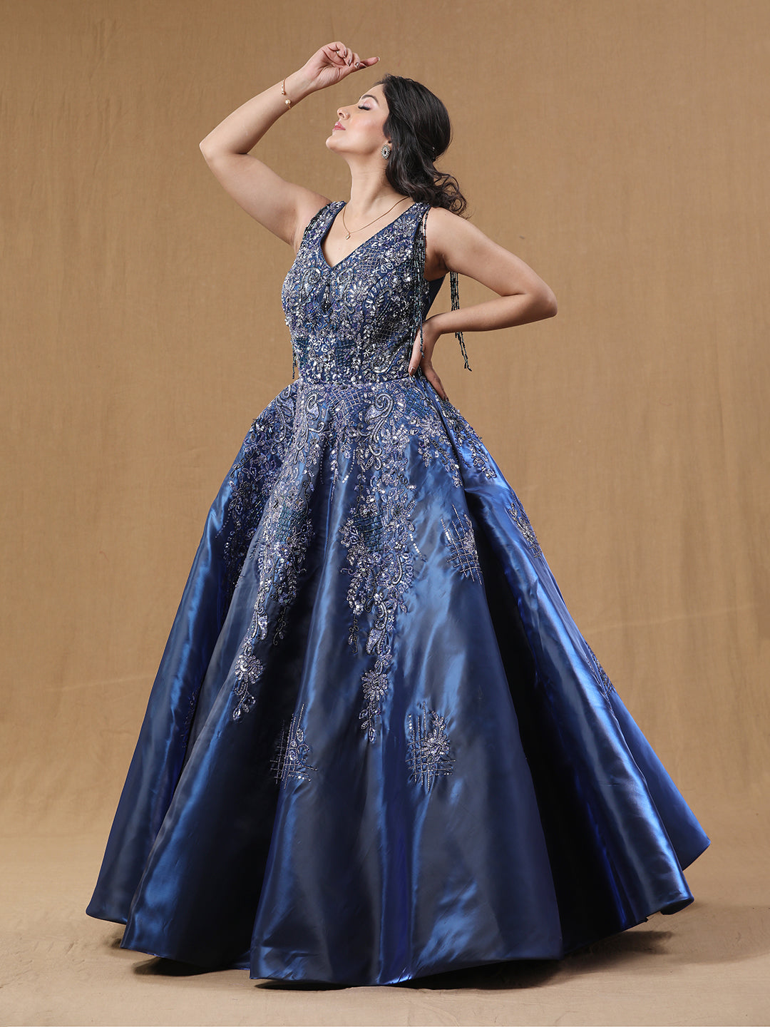 Teal Blue Organja Handwork Ball Gown