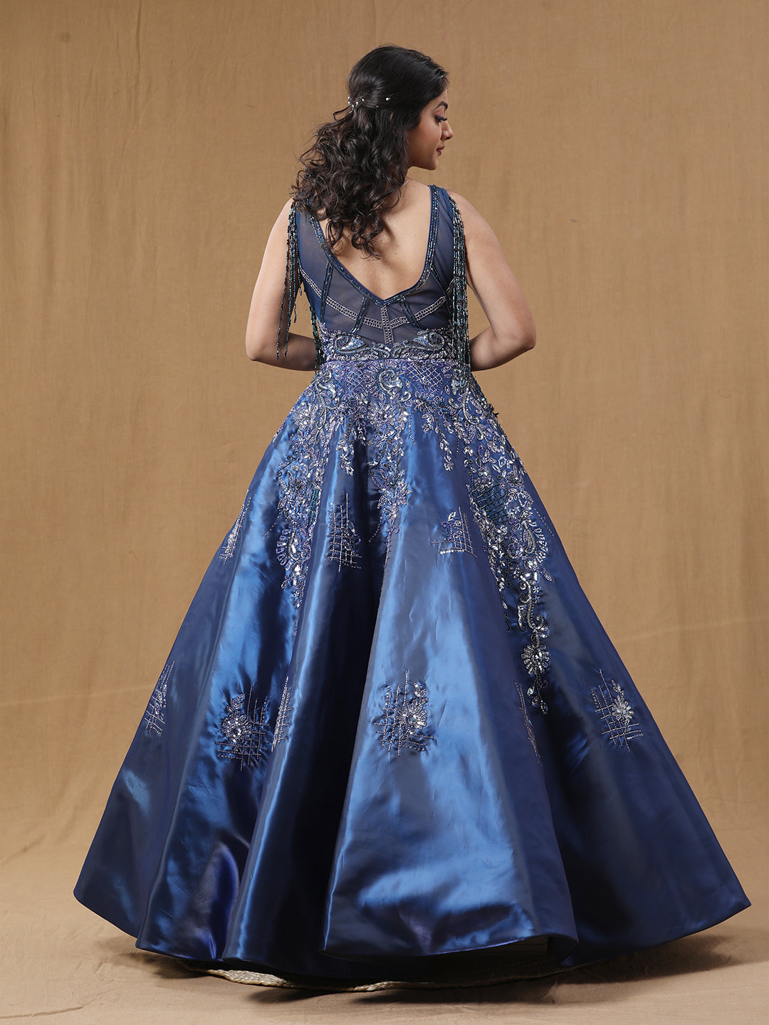 Teal Blue Organja Handwork Ball Gown