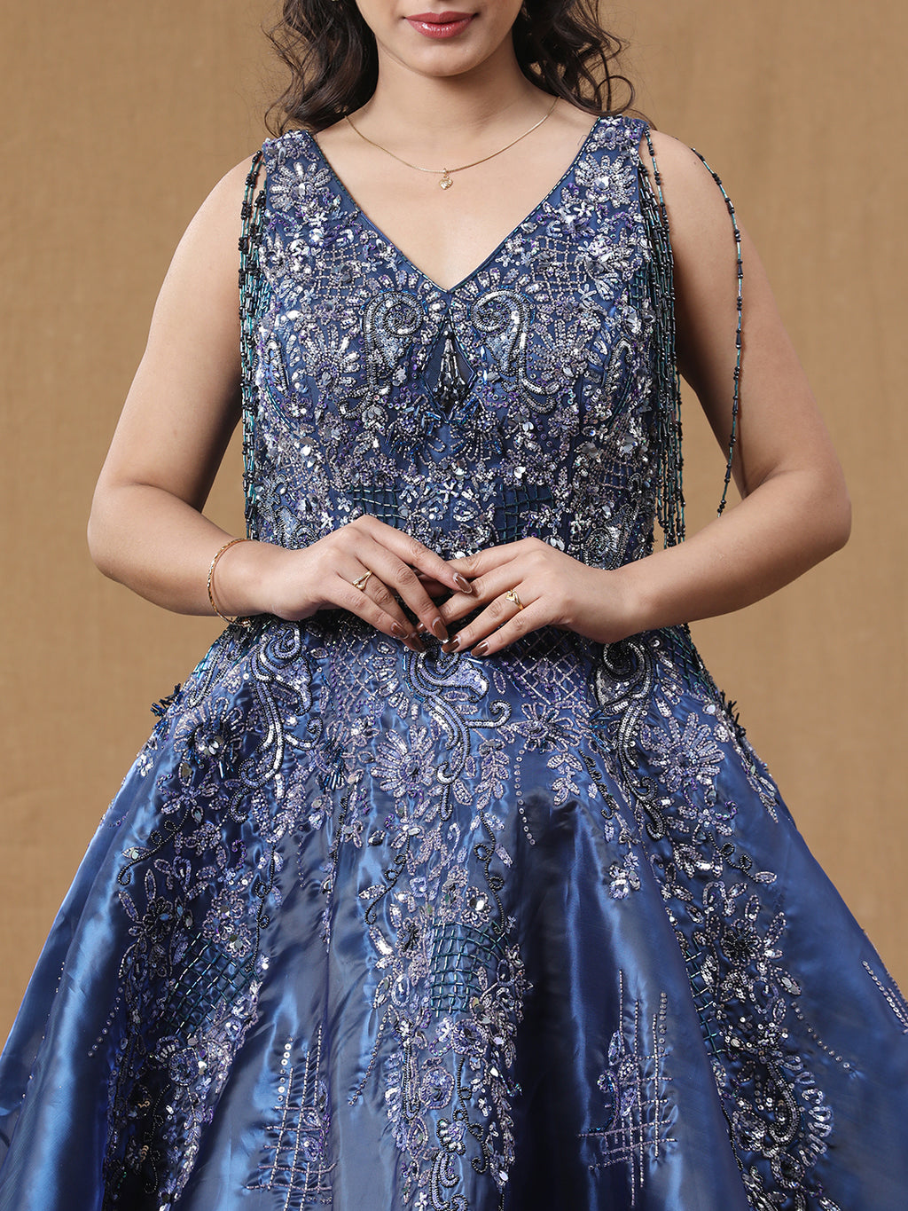 Teal Blue Organja Handwork Ball Gown