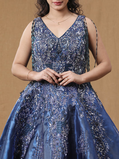 Teal Blue Organja Handwork Ball Gown