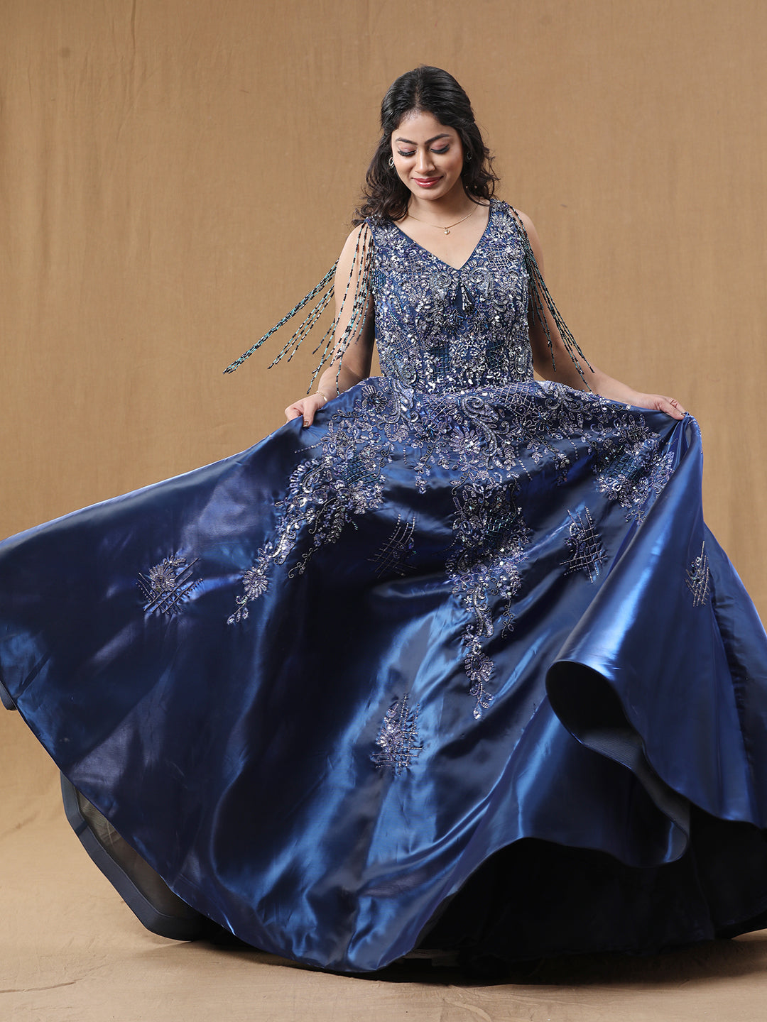 Teal Blue Organja Handwork Ball Gown