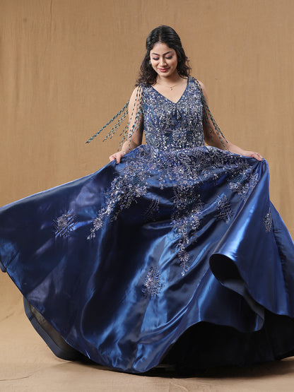 Teal Blue Organja Handwork Ball Gown