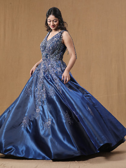 Teal Blue Organja Handwork Ball Gown