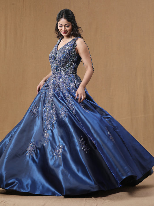Teal Blue Organja Handwork Ball Gown