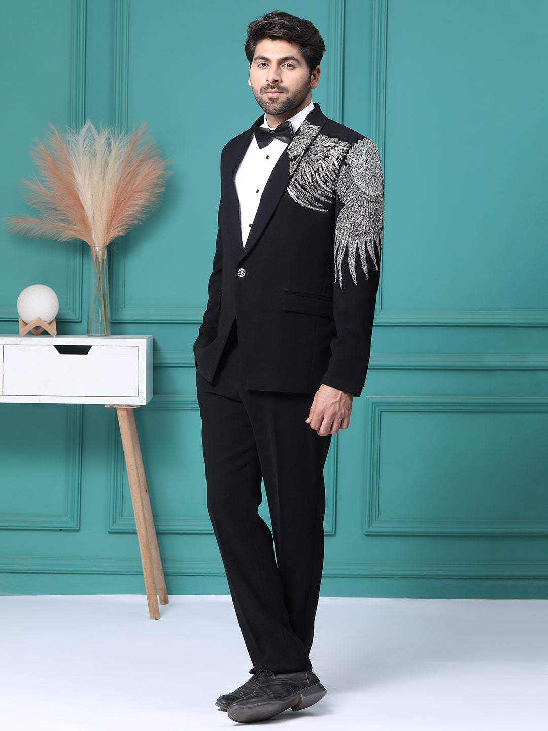 Coat Pant Printed Shirt With Black Suit Tuxedo Suit Black Printed