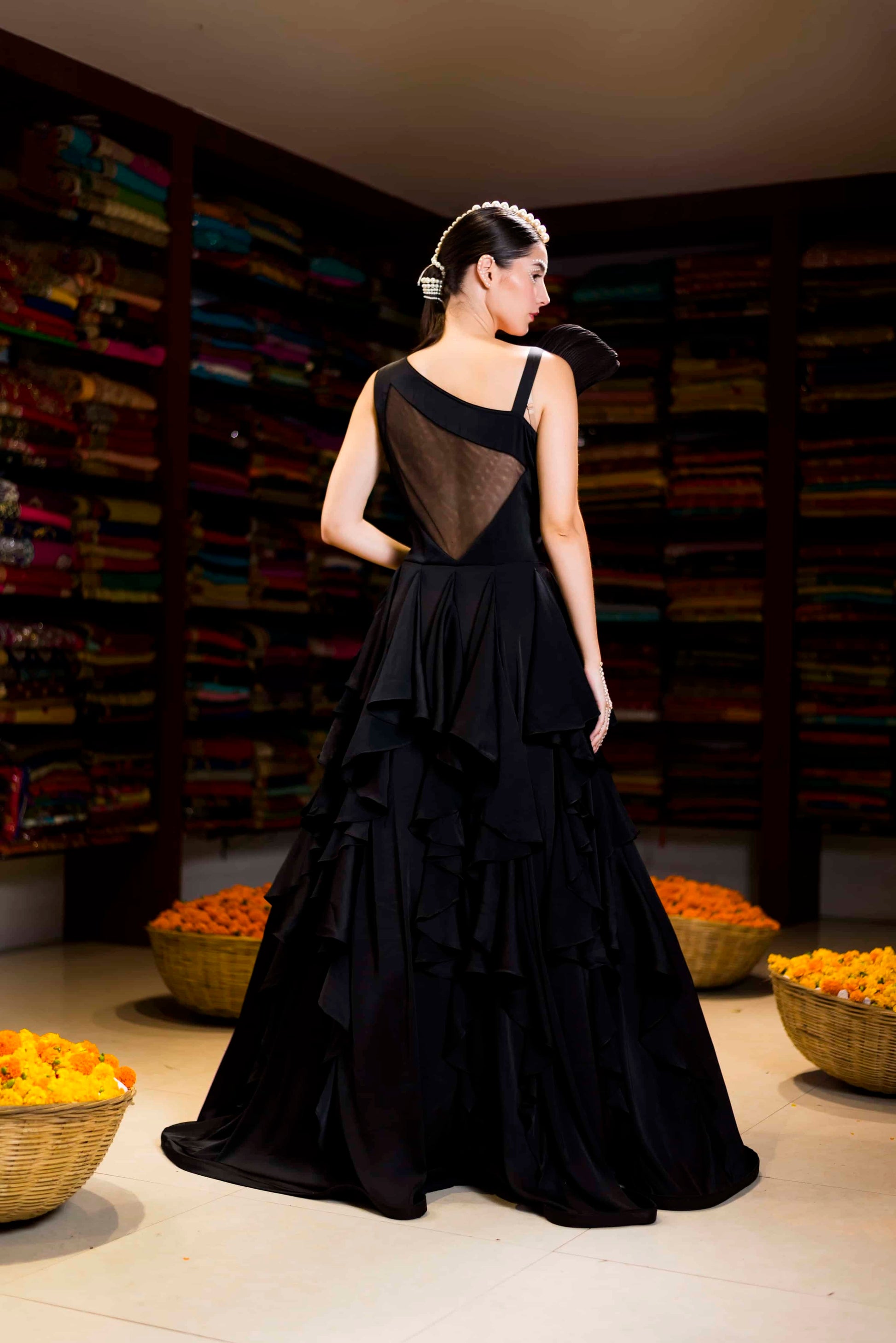 Black Crepe Handwork Indo Western Dress