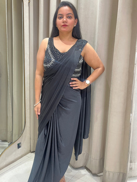 Black Drape Saree Stone Work