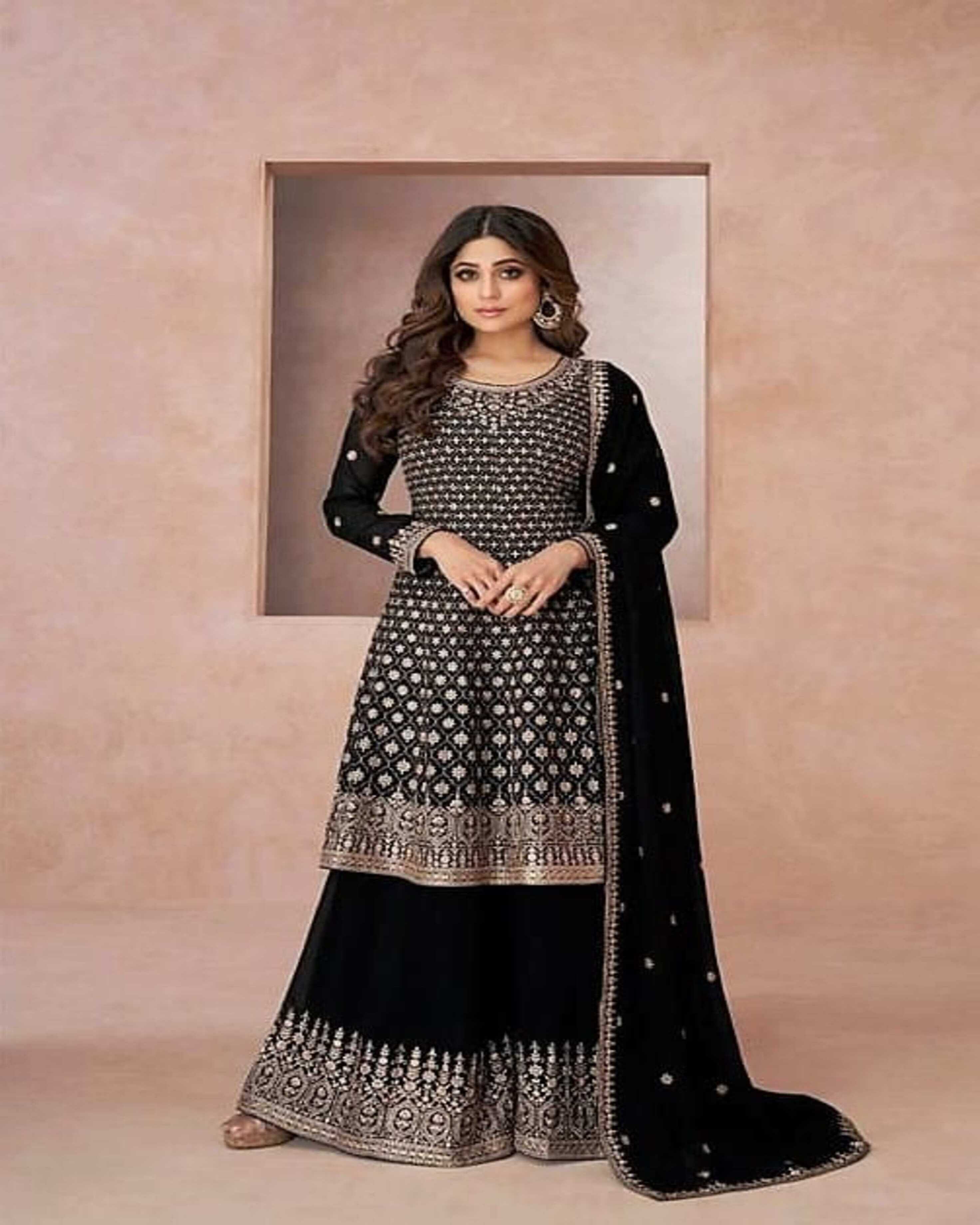 Black Color Thread Work Sharara Dress