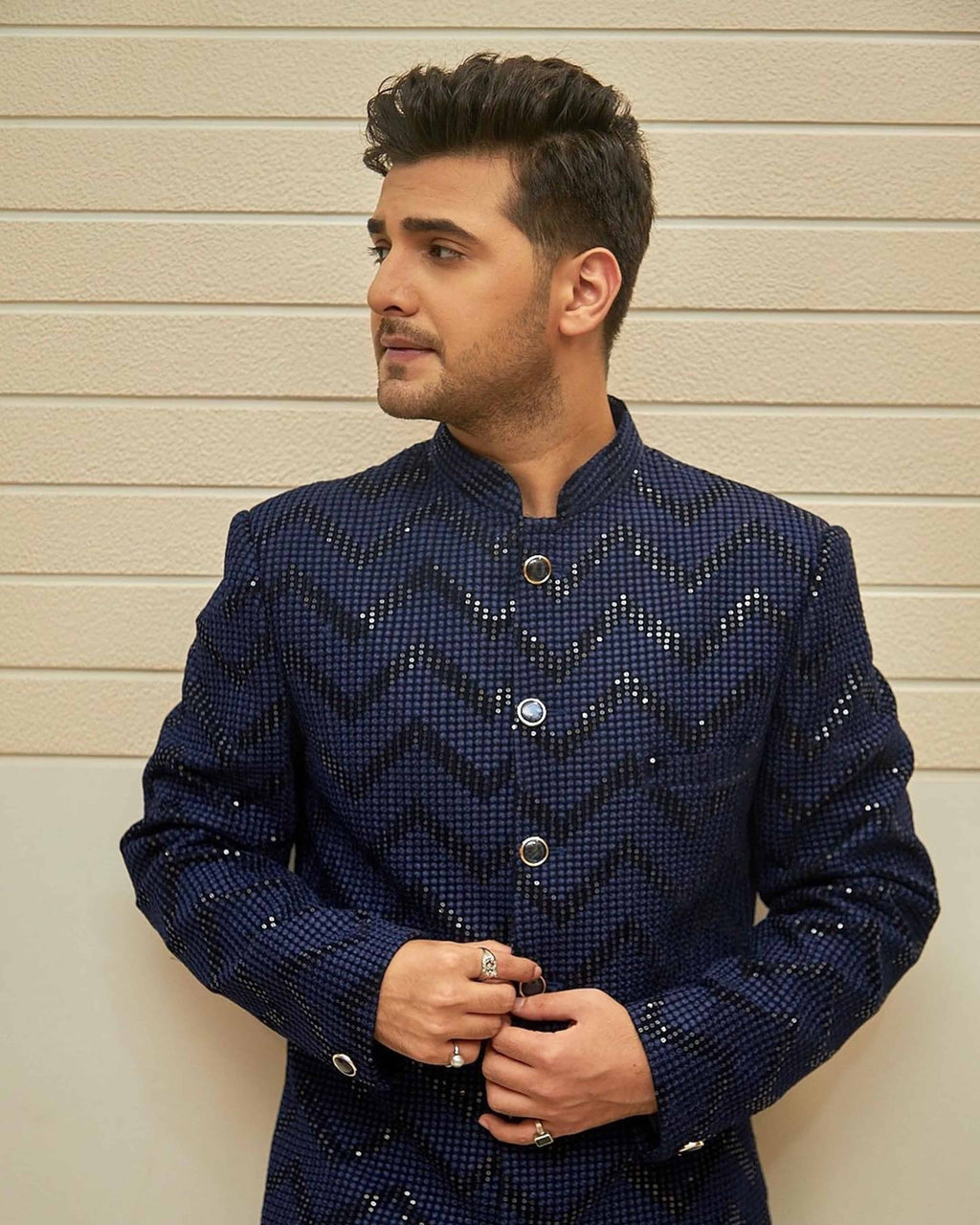 Blue Embellished Indo Western with White Pant