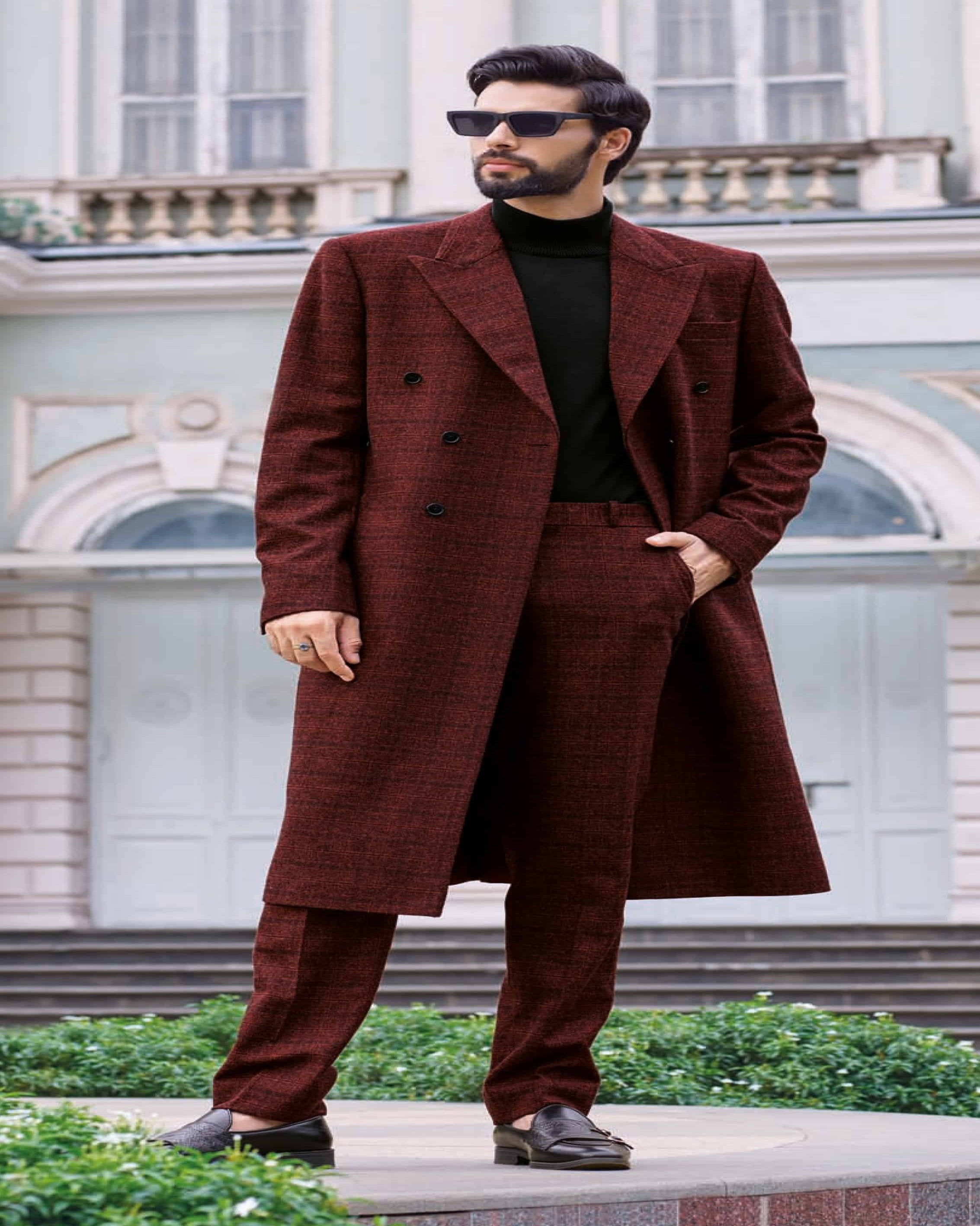 Cherry Western Long Coat with Matching Pant