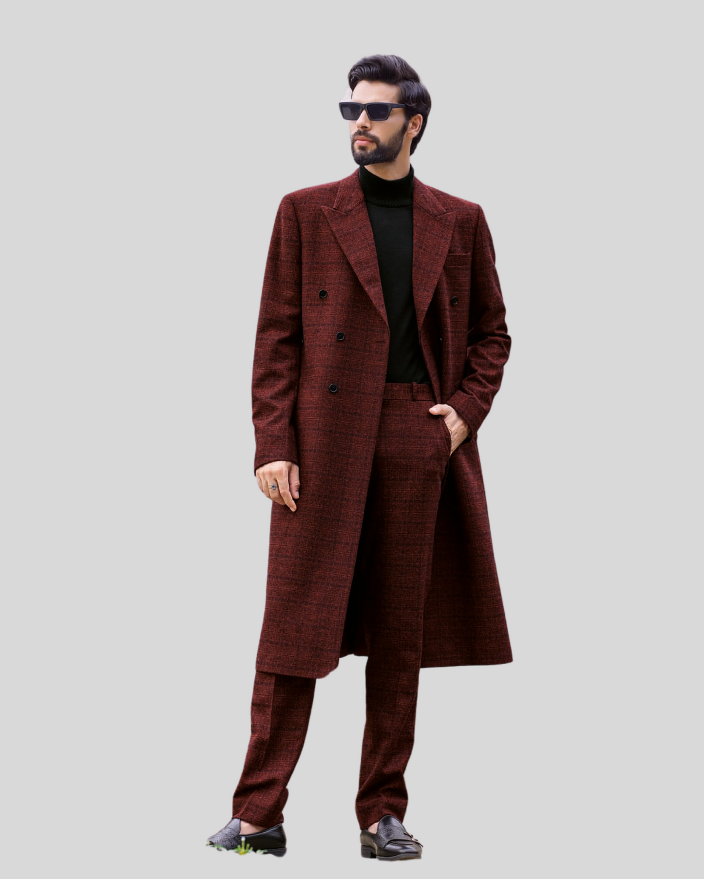 Cherry Western Long Coat with Matching Pant