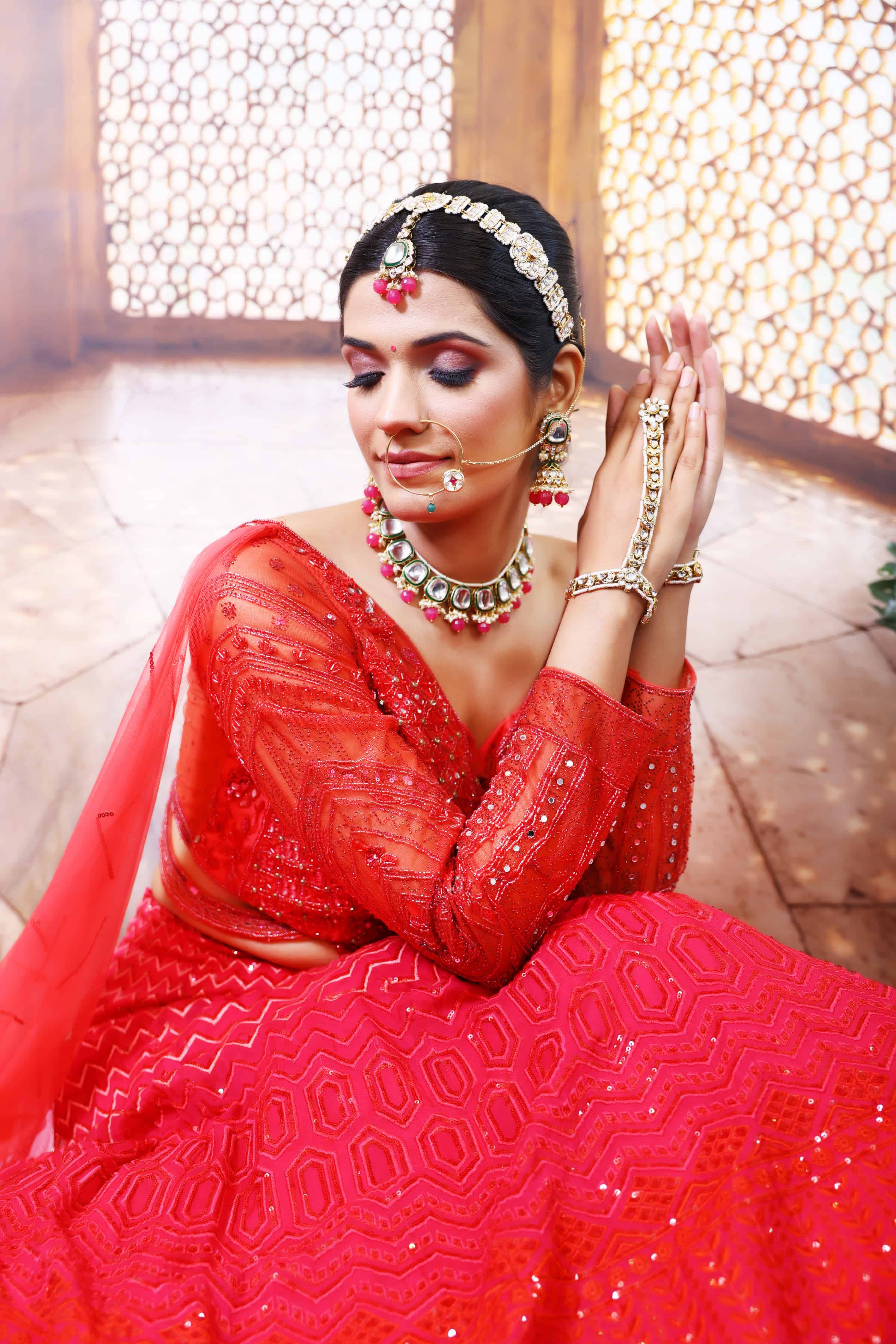 Crepe Red Designer Handwork Lehenga