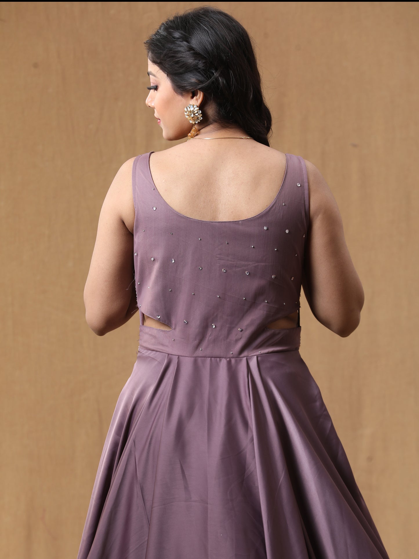 Dark Lavender Satin Handwork Dress