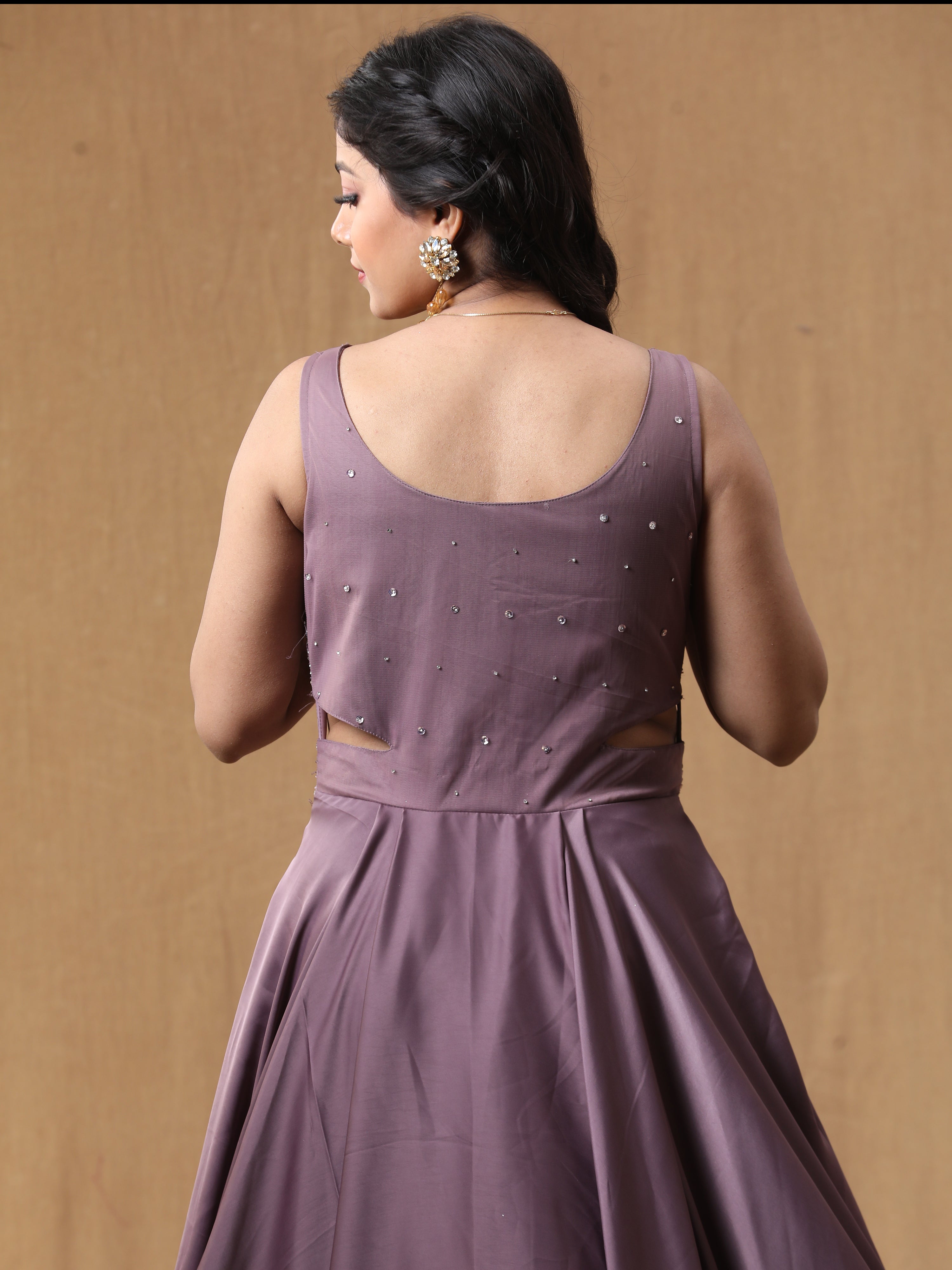 Dark Lavender Satin Handwork Dress