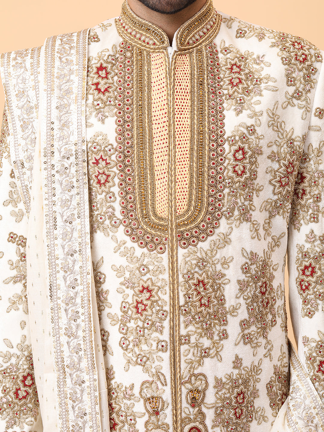 Exquisite Ivory Groom Sherwani with Zardosi & Dabka Handwork