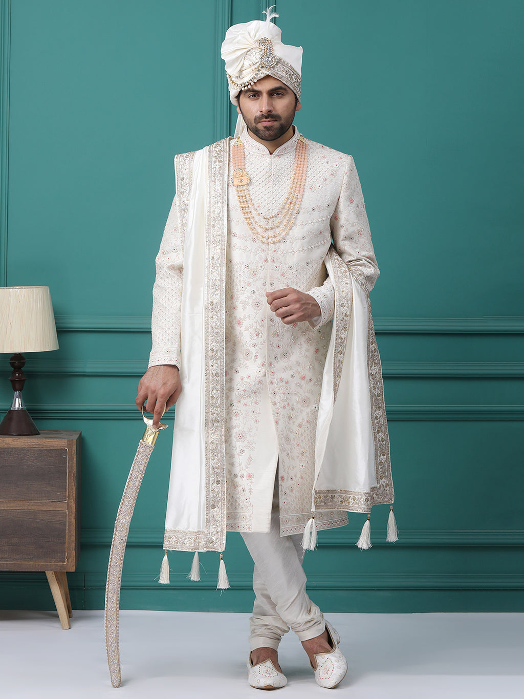 Exquisite Off White Hand Embroideried Groom Sherwani – DC Fashion