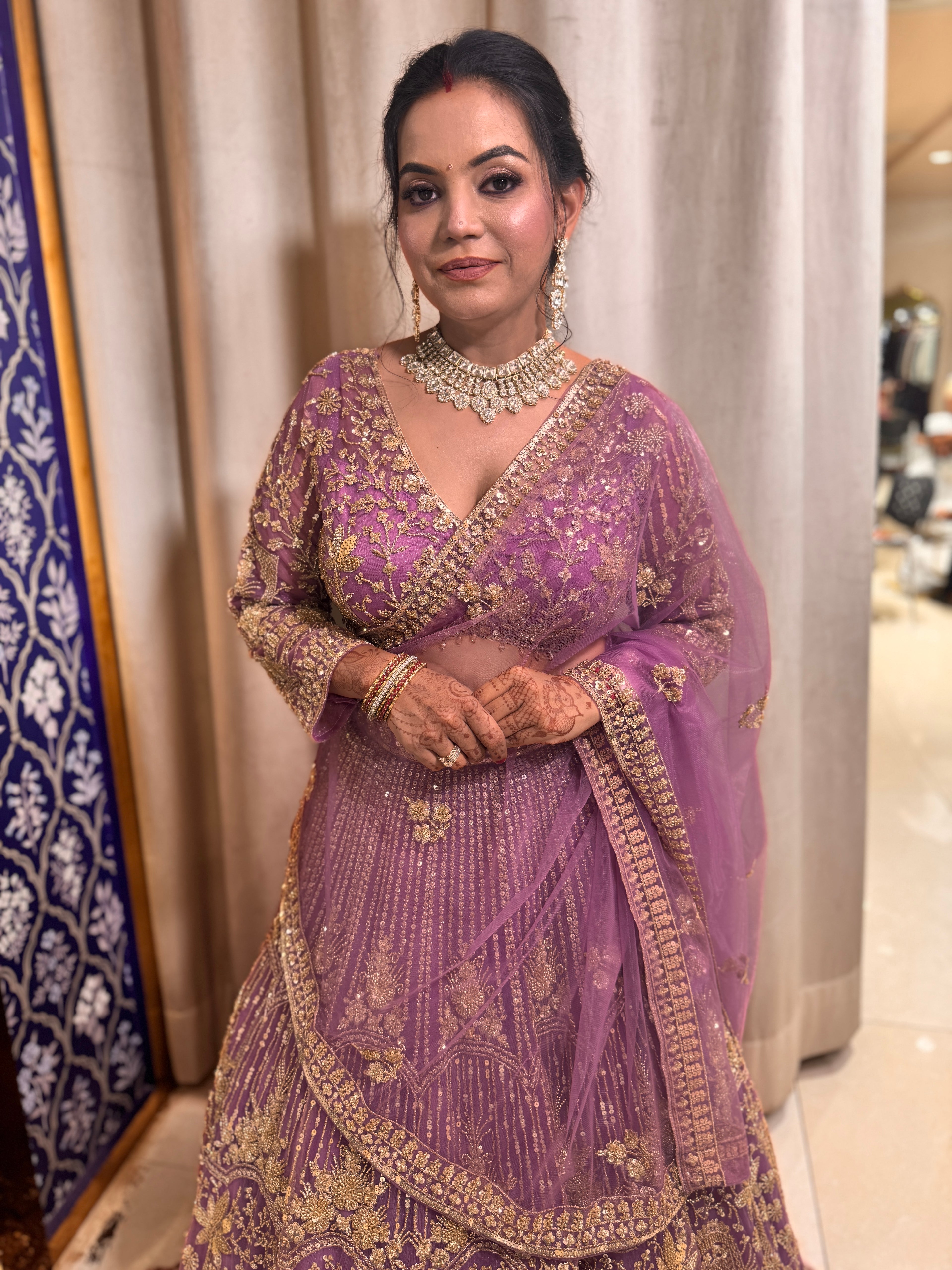Lilac premium lehenga with hand embroidery on the blouse and bottom