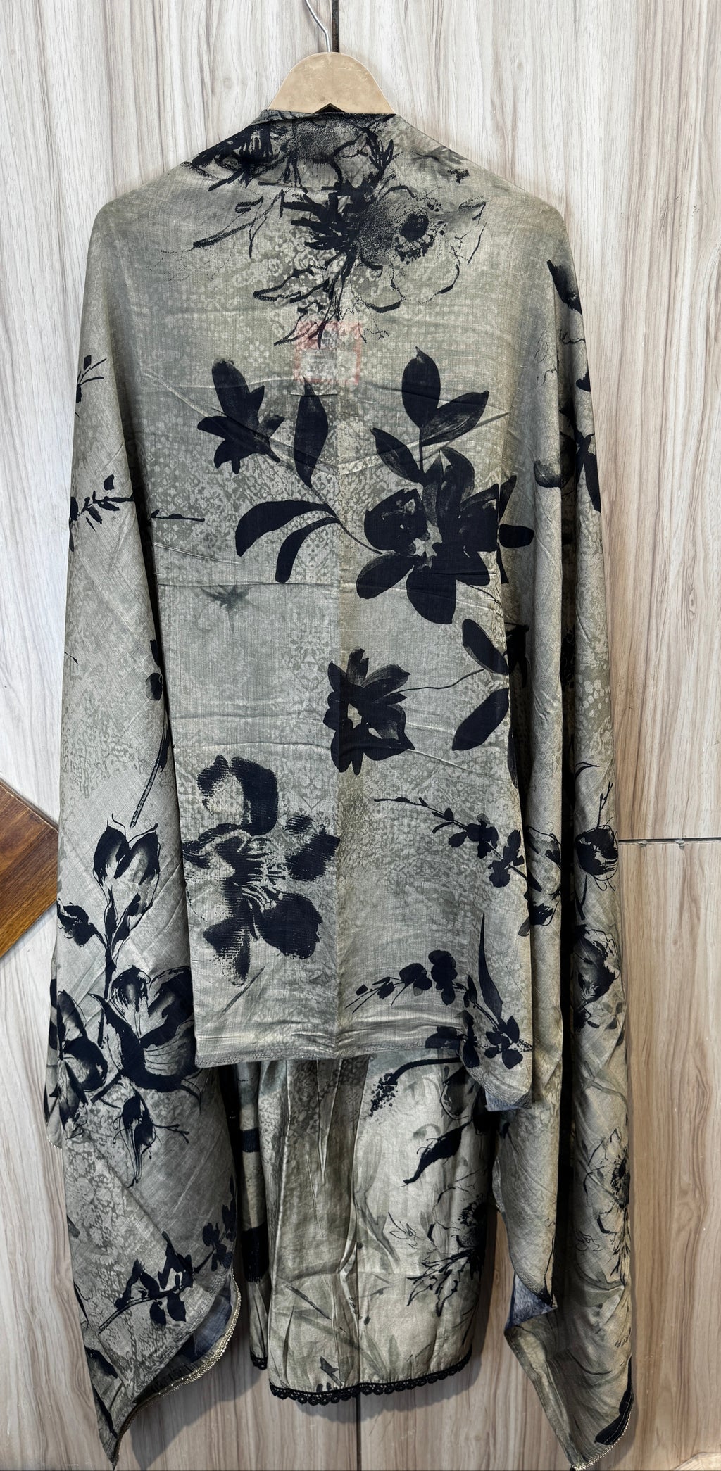 Charcoal Bloom Printed Embroidered Unstitched Suit