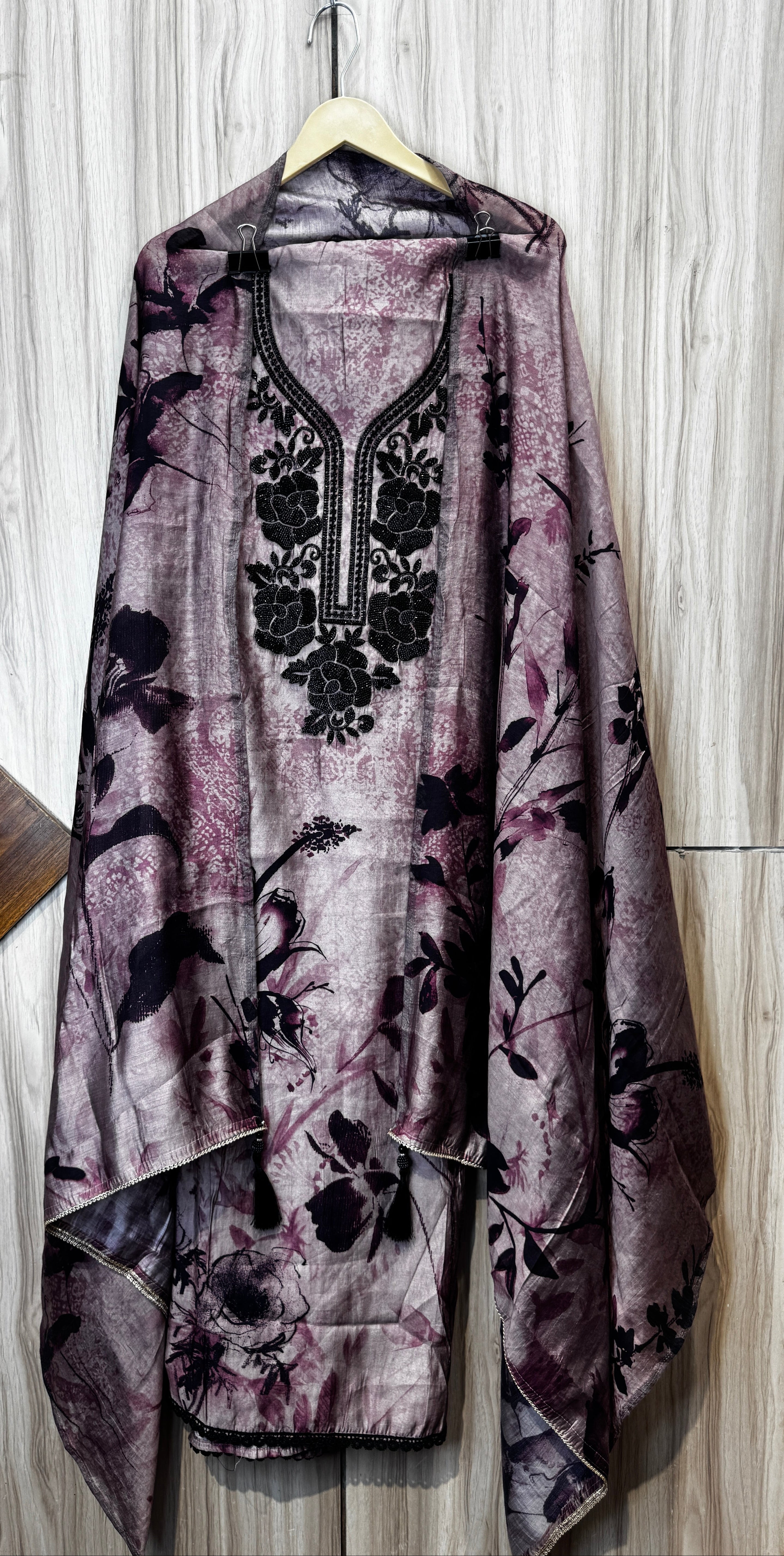 Dusty Mauve Bloom Printed Embroidered Unstitched Suit