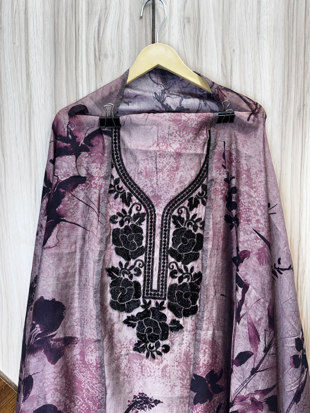 Dusty Mauve Bloom Printed Embroidered Unstitched Suit
