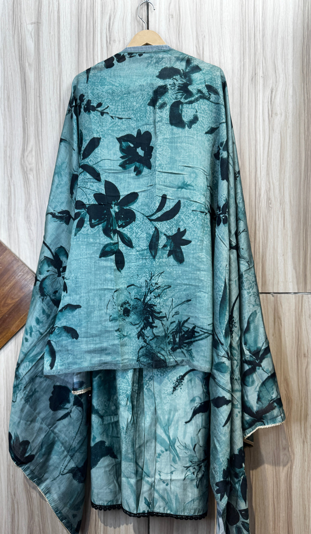 Aqua Blue Bloom Printed Embroidered Unstitched Suit