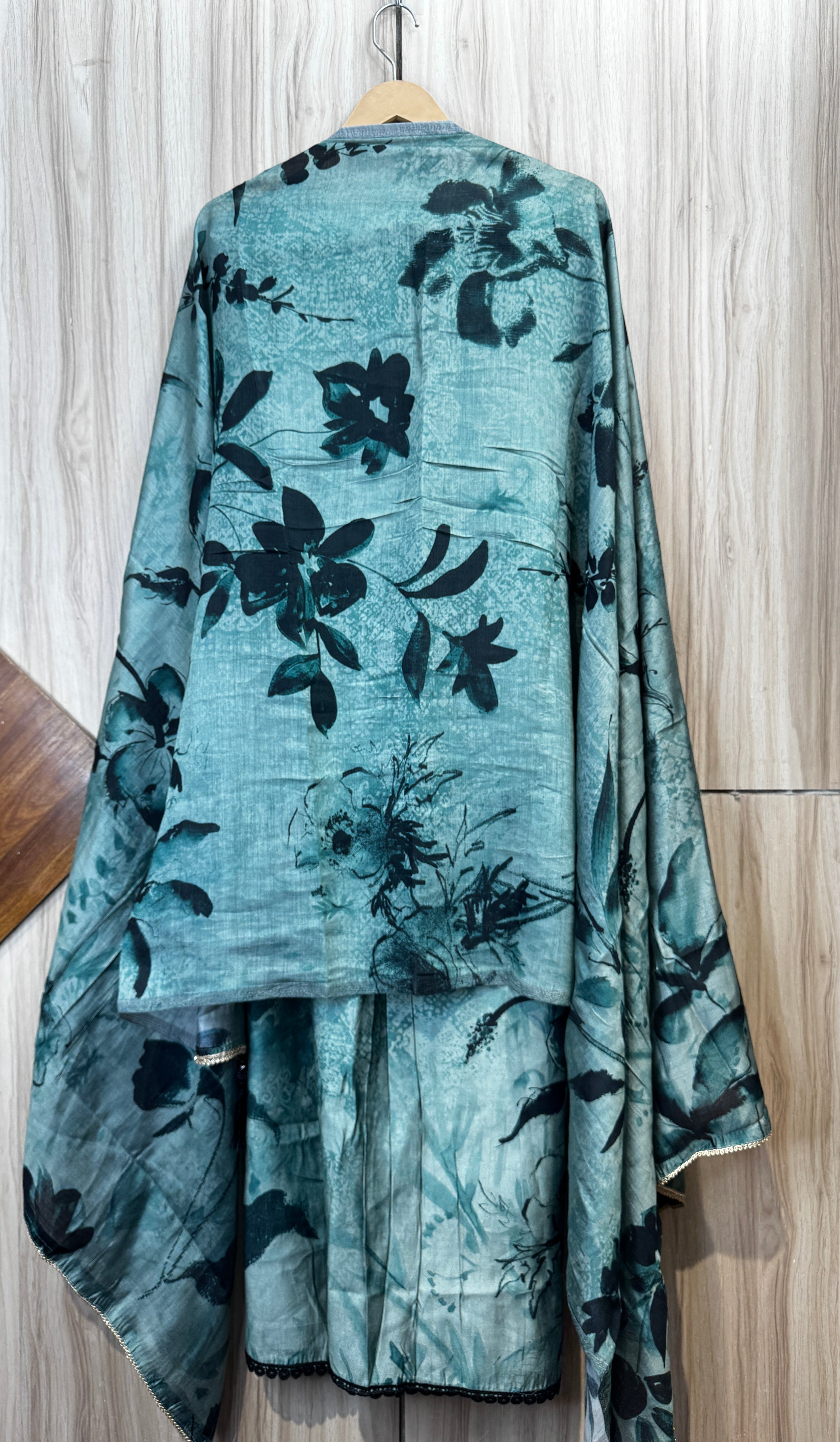 Aqua Blue Bloom Printed Embroidered Unstitched Suit