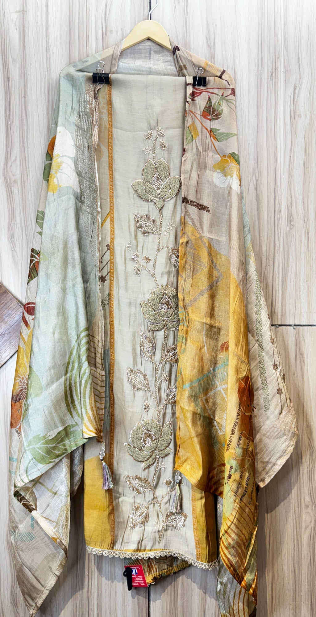 Soft Sage Green Zari Embroidered Unstitched Suit Set