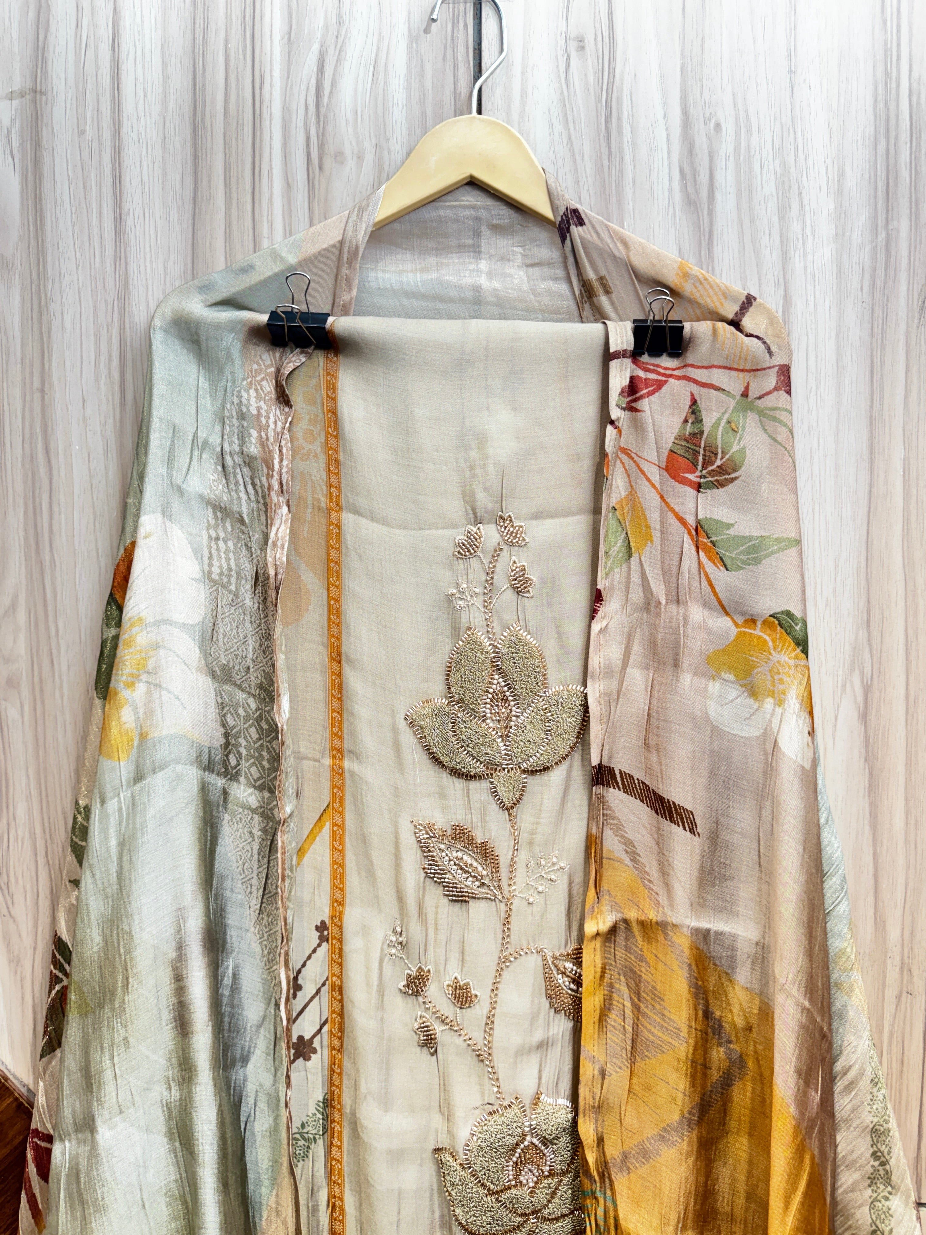 Soft Sage Green Zari Embroidered Unstitched Suit Set
