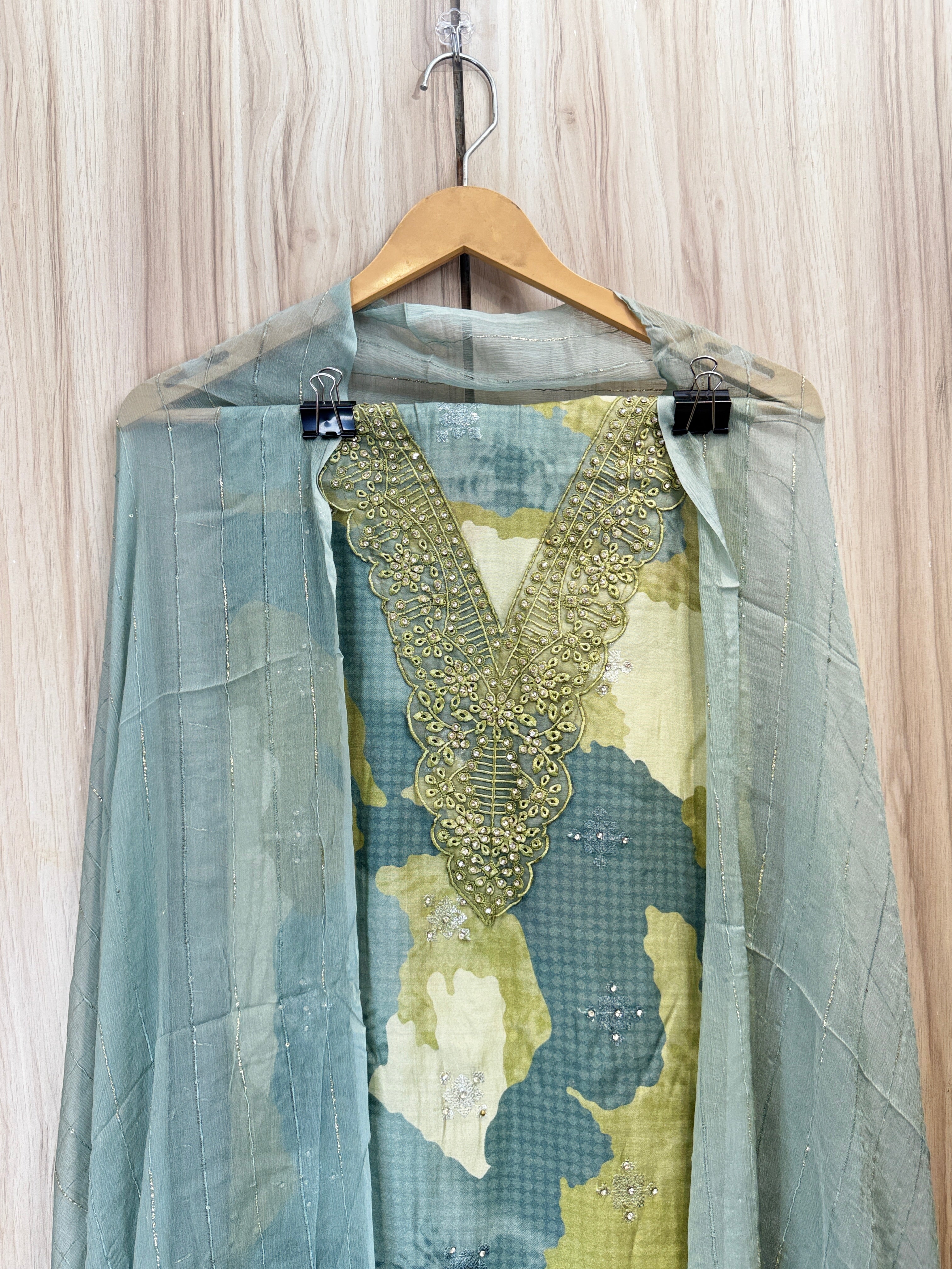 Powder Blue Floral  Unstitched Suit Set