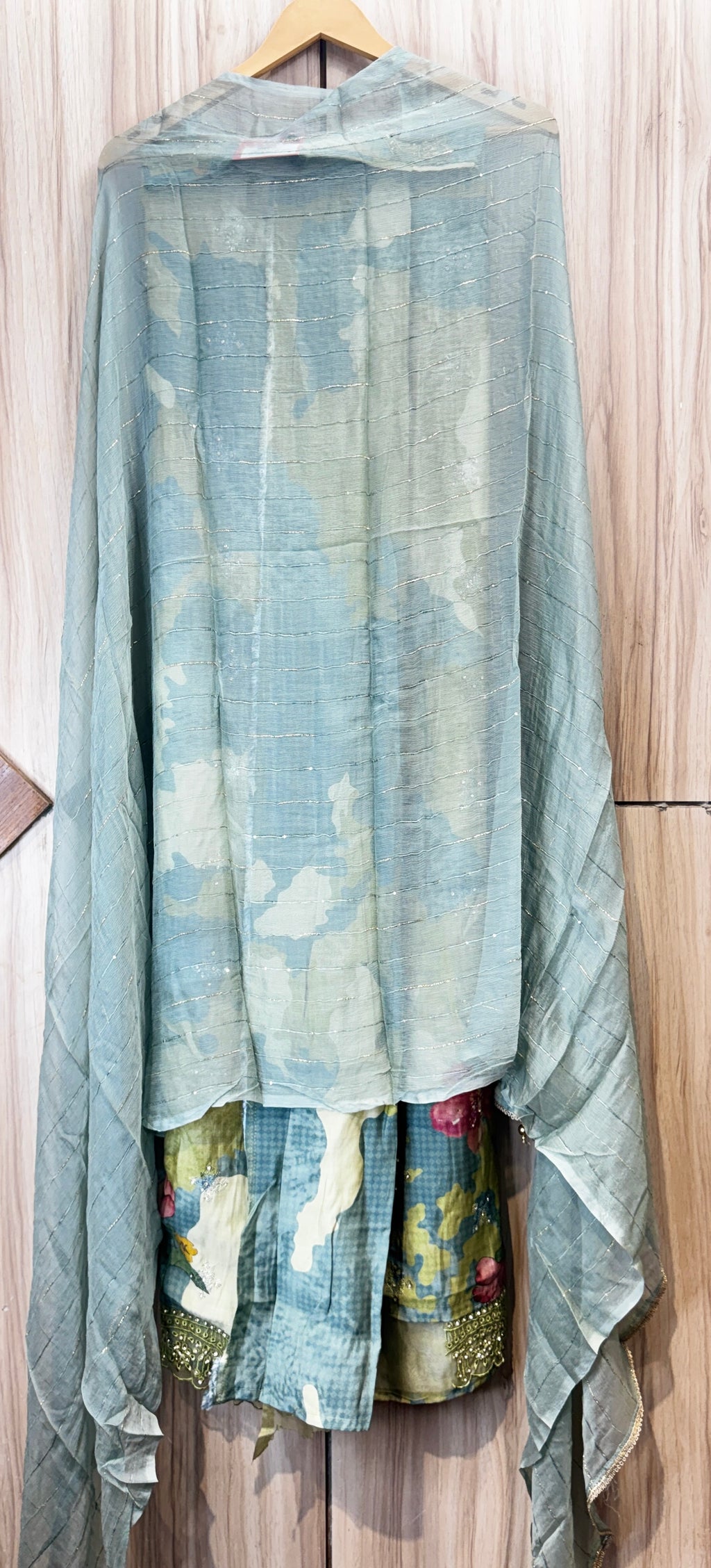 Powder Blue Floral  Unstitched Suit Set