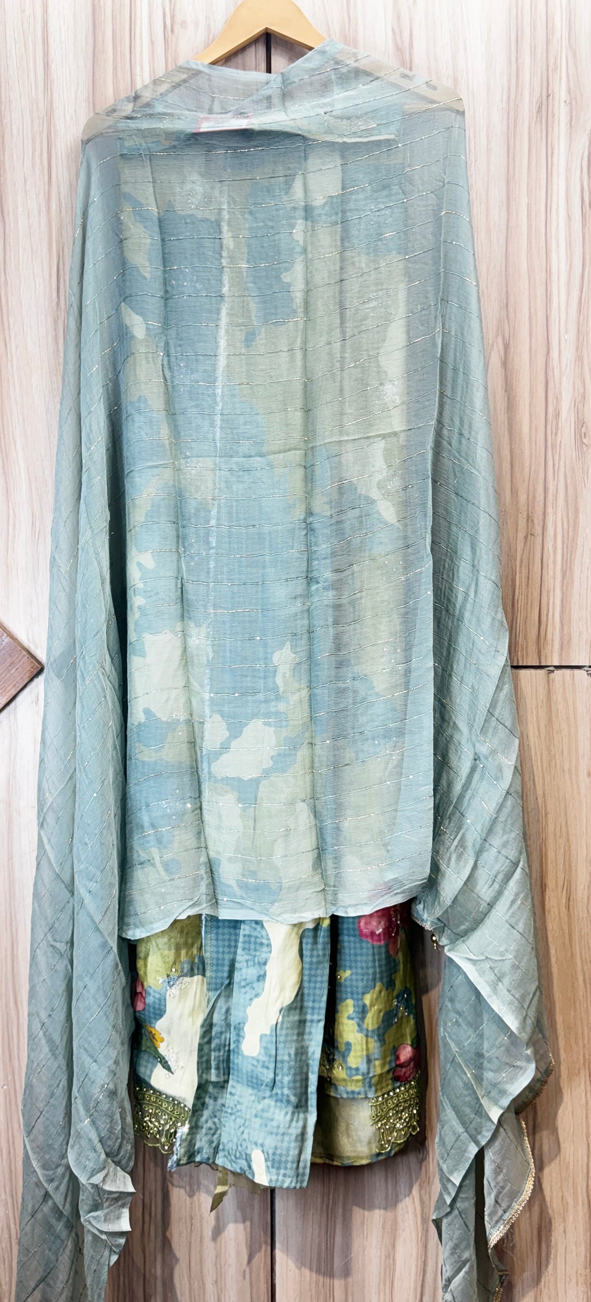 Powder Blue Floral  Unstitched Suit Set