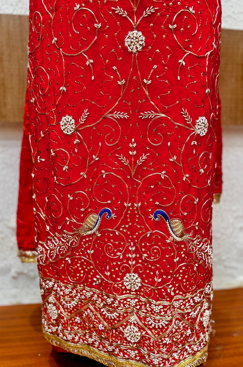 Red Zari & Sequin Embroidered Unstitched Suit Set
